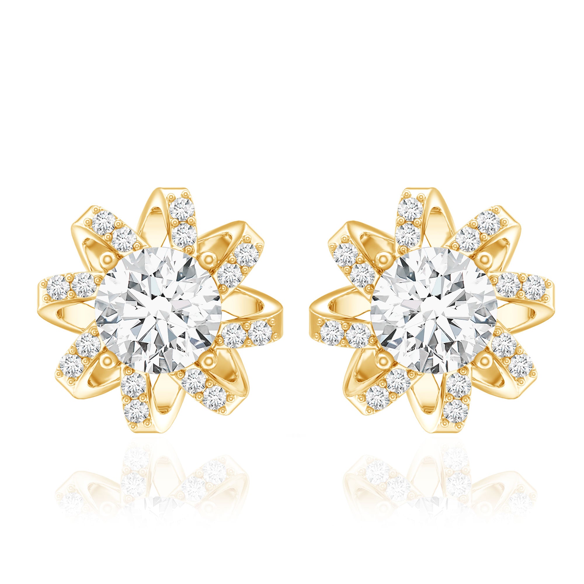 Lab Grown Diamond Round Solitaire Stud Earrings with Screw Back Lab - ( EF-VS ) - Rosec Jewels