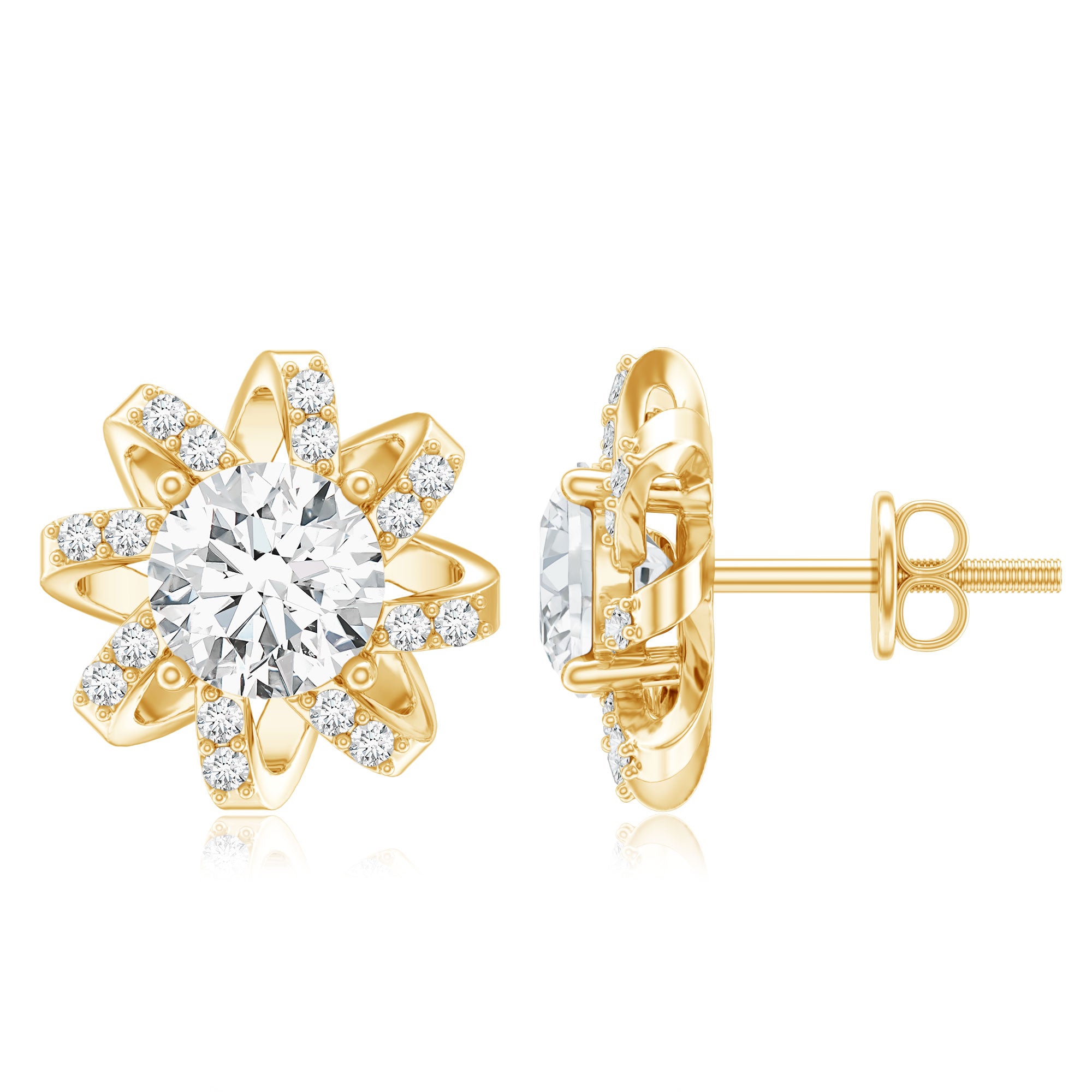 Lab Grown Diamond Round Solitaire Stud Earrings with Screw Back Lab - ( EF-VS ) - Rosec Jewels