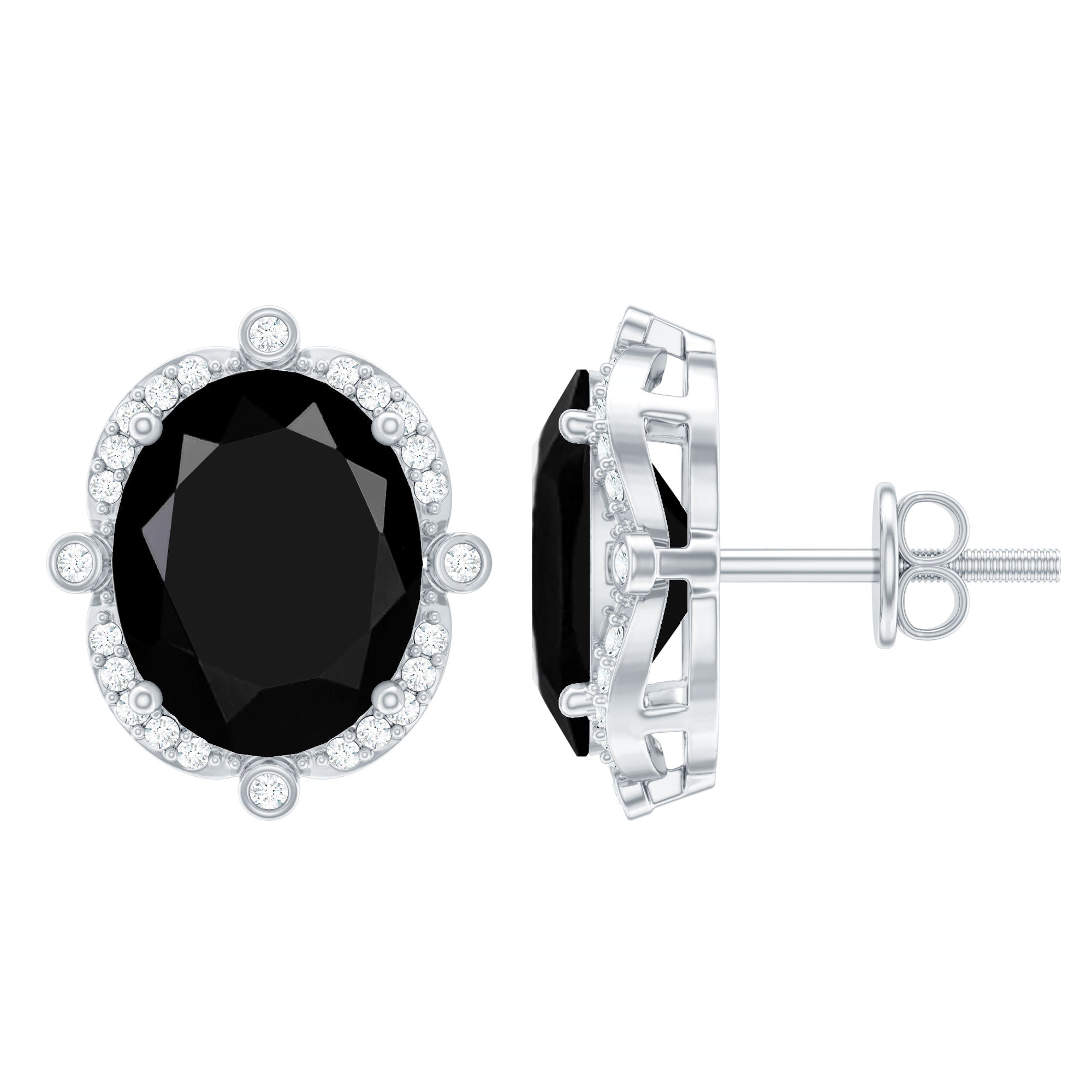 Lab Grown Black Diamond Designer Stud Earrings with Diamond Halo