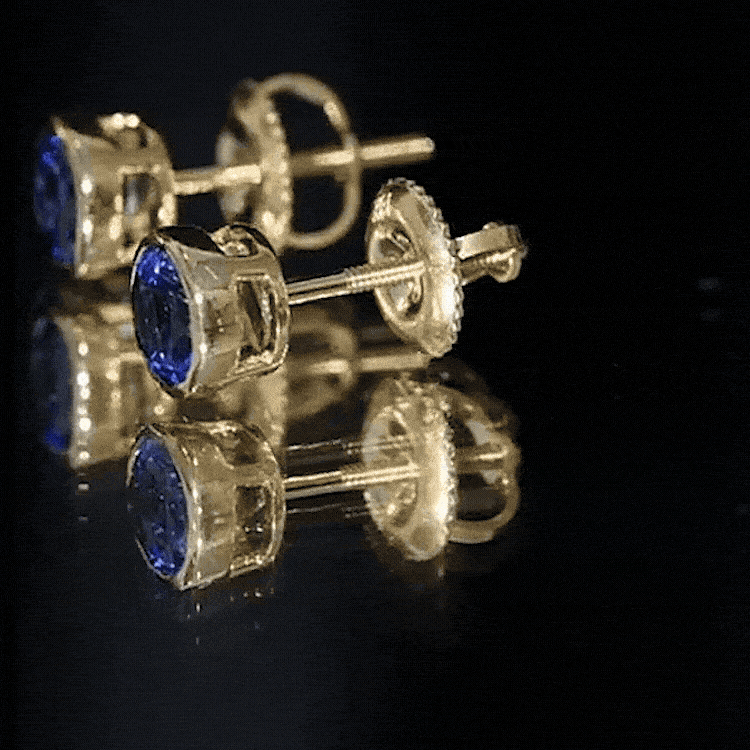 Solitaire 5MM Lab Created Blue Sapphire Stud Earrings in Bezel Setting AAAA - Rosec Jewels