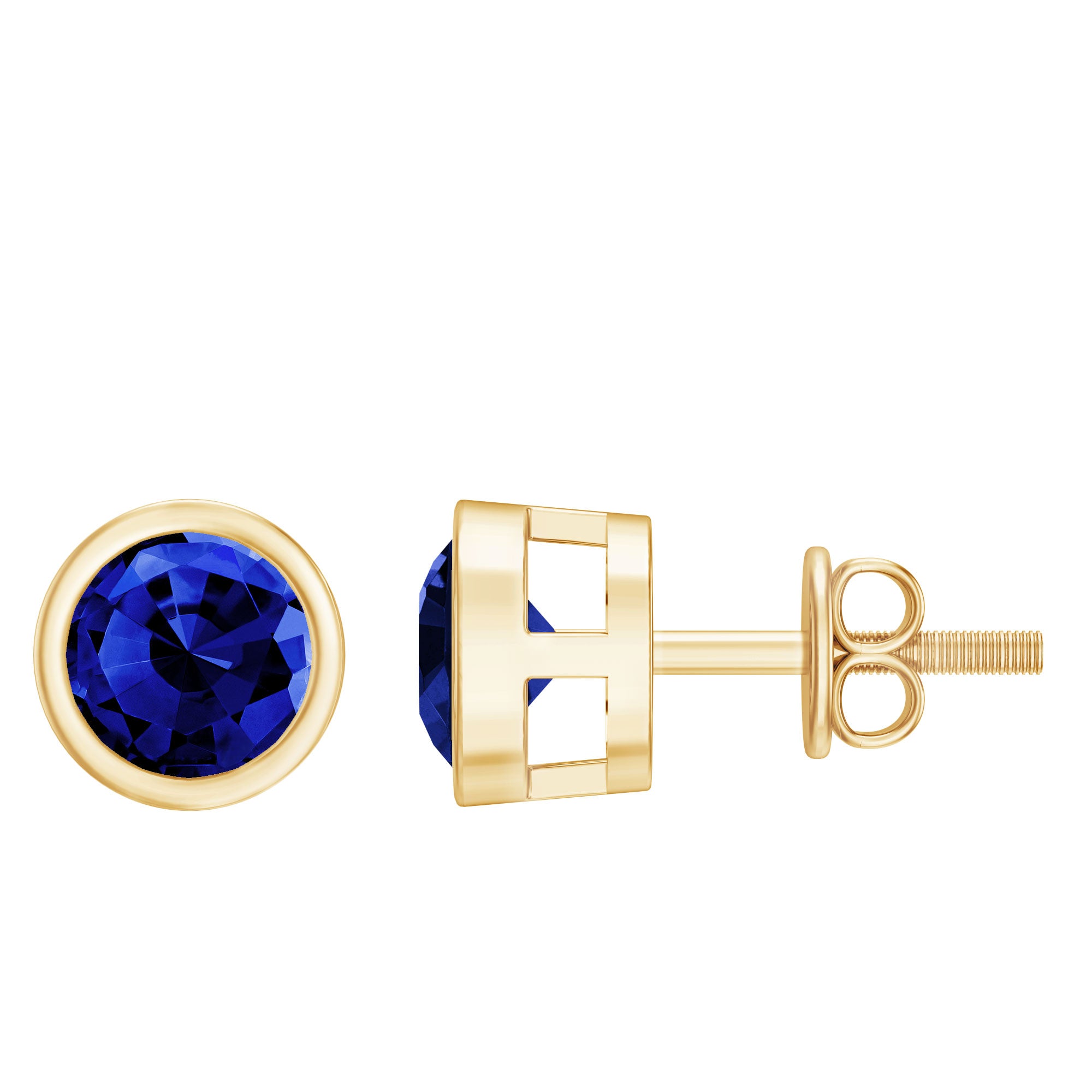 Solitaire 5MM Lab Created Blue Sapphire Stud Earrings in Bezel Setting AAAA - Rosec Jewels