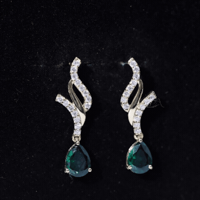 Vintage Lab Grown Emerald Teardrop Earrings with Diamond Accent AAAA - Rosec Jewels