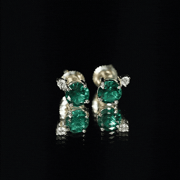 Lab Grown Emerald Screw Back Earrings With Diamond AAAA - Rosec Jewels