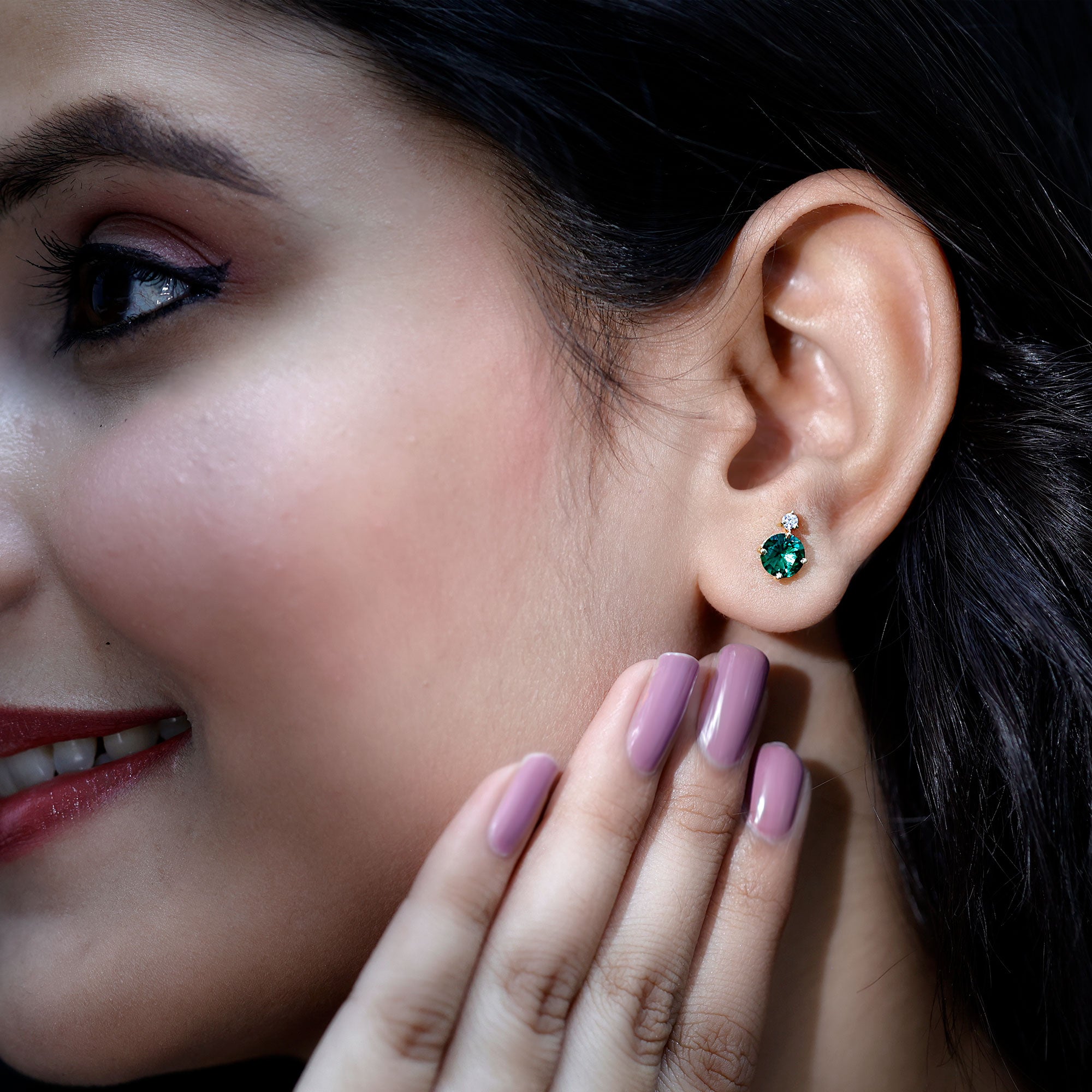Lab Grown Emerald Screw Back Earrings With Diamond AAAA - Rosec Jewels