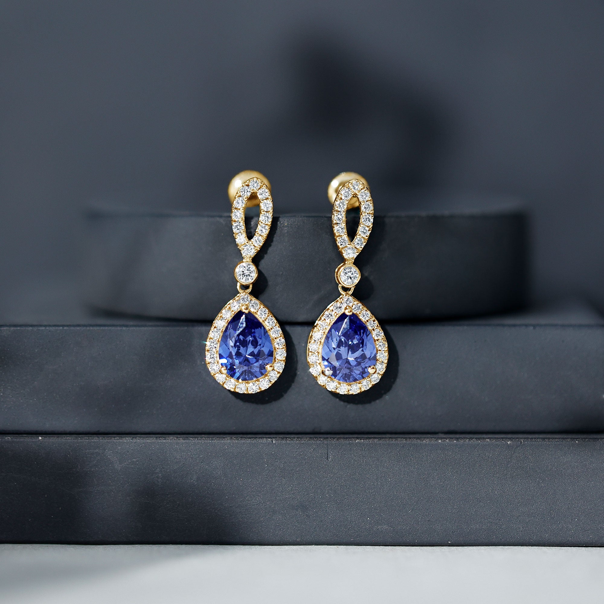 Designer Lab Grown Sapphire Drop Earrings with Diamond AAAA - Rosec Jewels