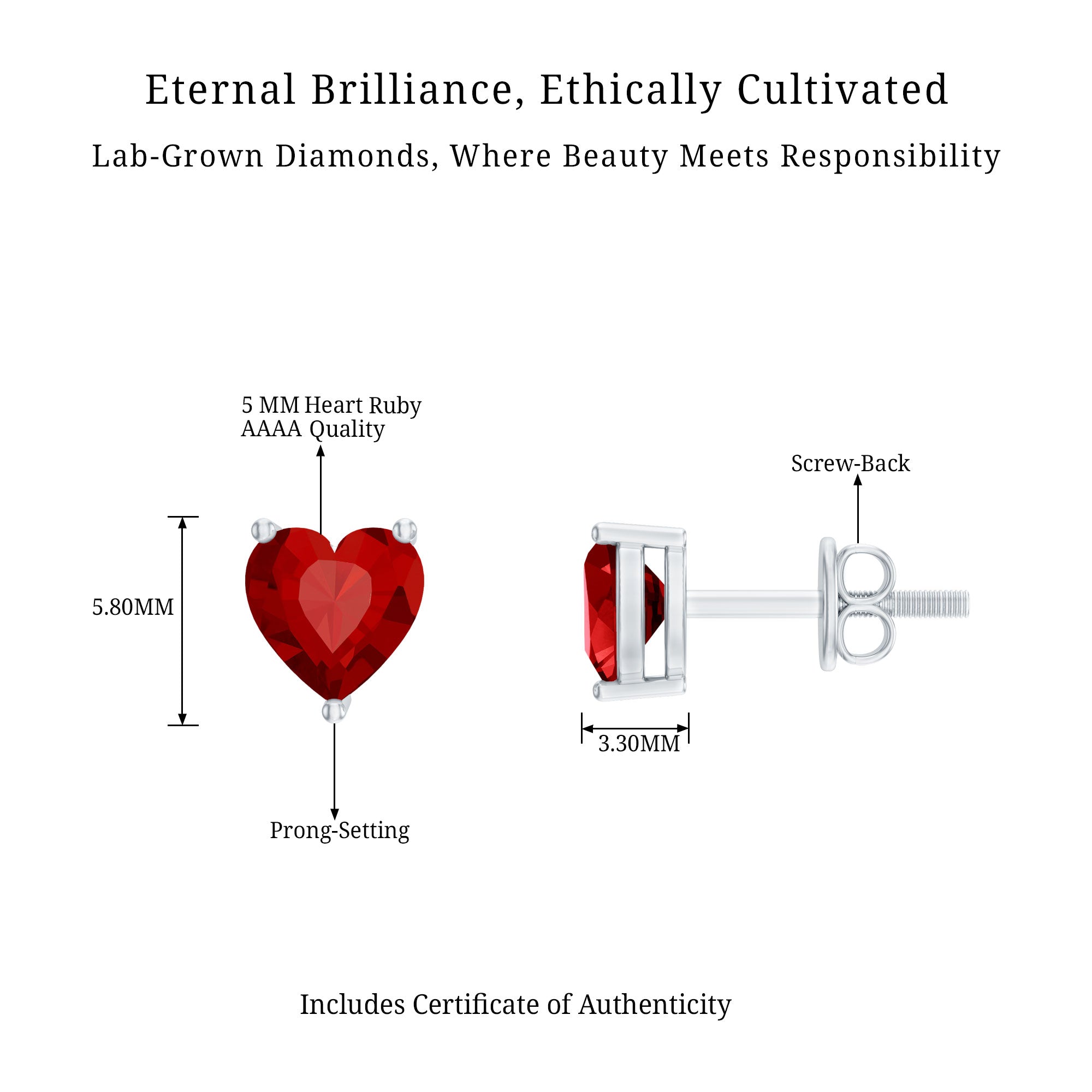 Heart Shape Lab Grown Ruby Valentines Day Earrings AAAA - Rosec Jewels