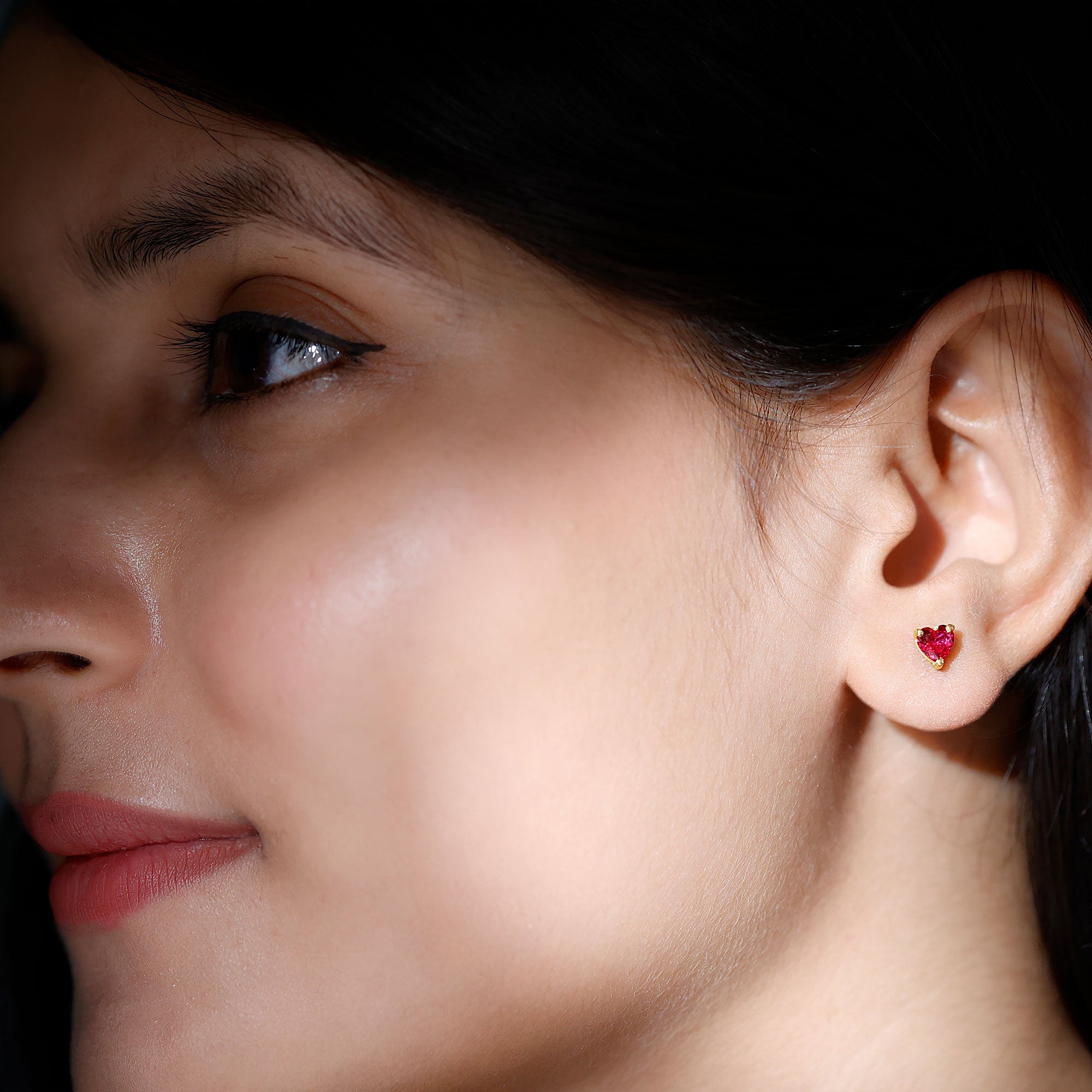 Heart Shape Lab Grown Ruby Valentines Day Earrings AAAA - Rosec Jewels