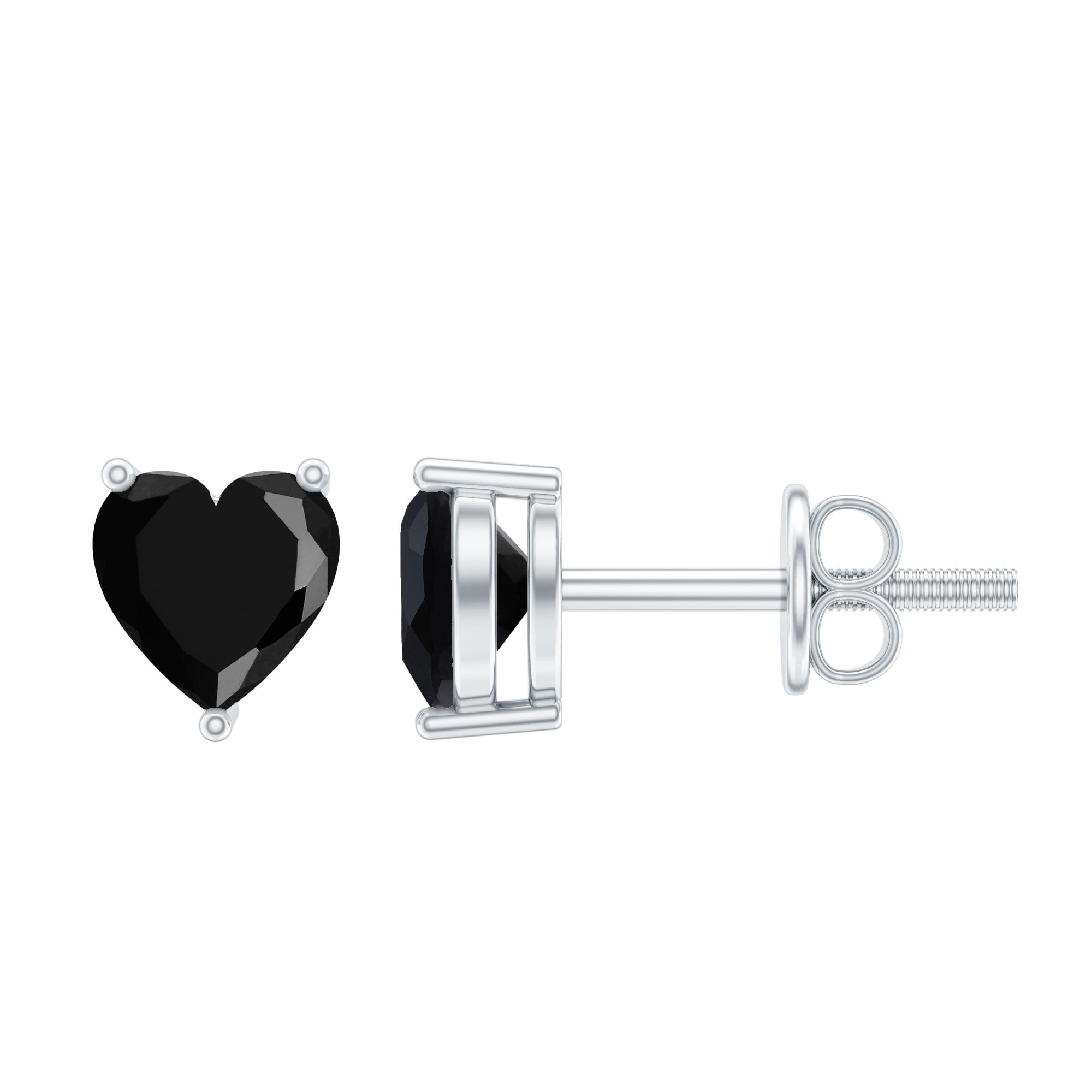 Lab Grown Black Diamond Heart Stud Earrings With Screw Back
