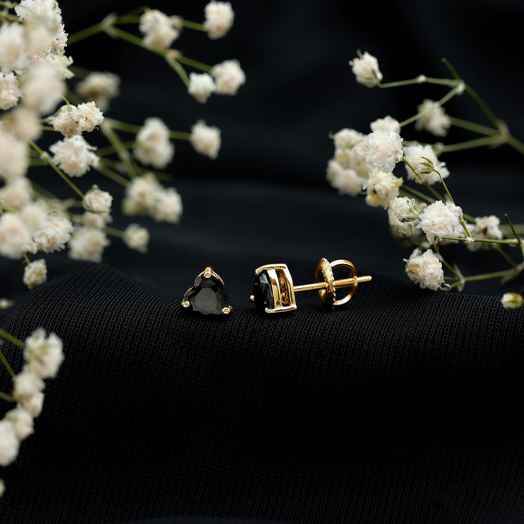 Lab Grown Black Diamond Heart Stud Earrings With Screw Back AAAA ( Synthetic ) - Rosec Jewels