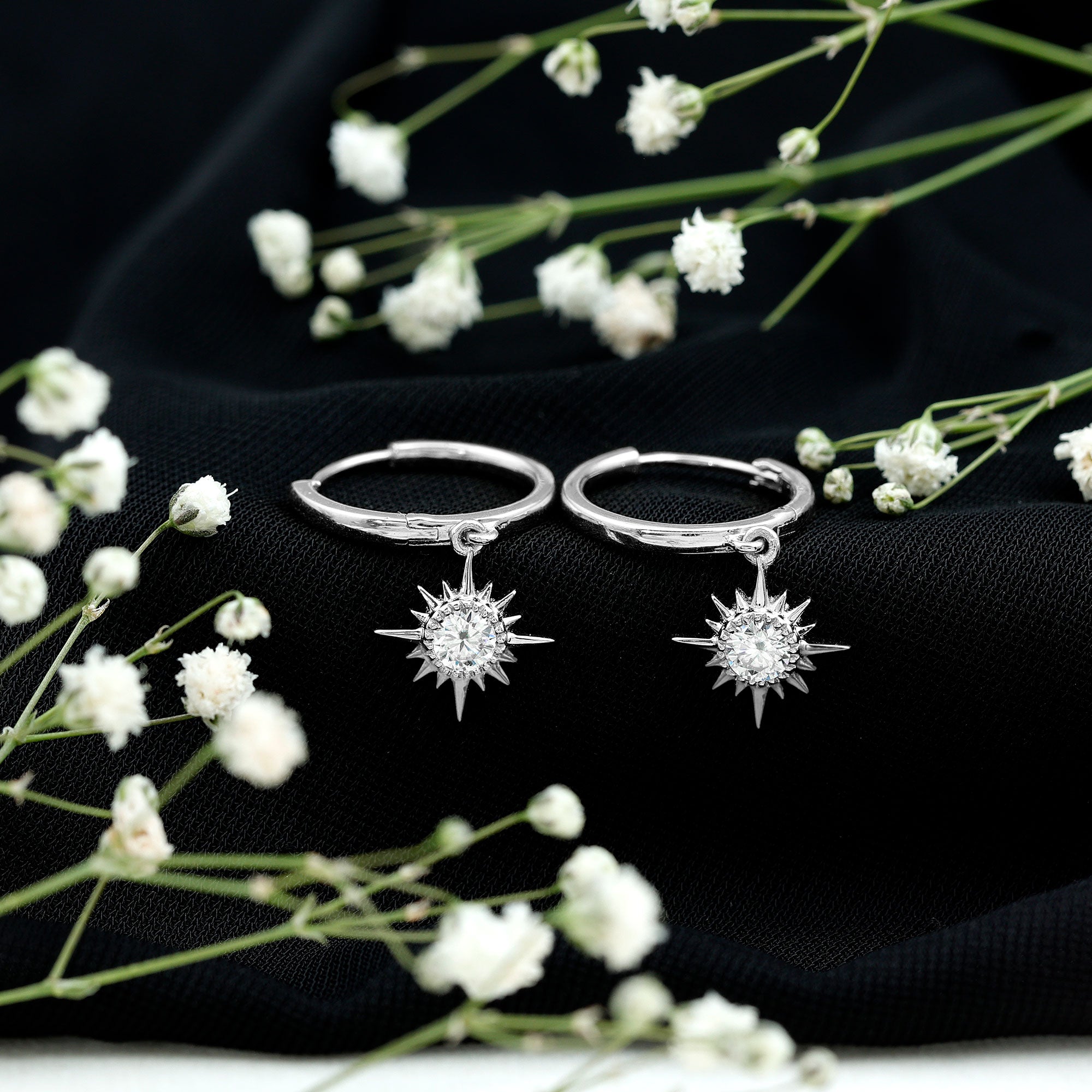 Certified Lab Grown Diamond Sunburst Hoop Earrings Lab - ( EF-VS ) - Rosec Jewels