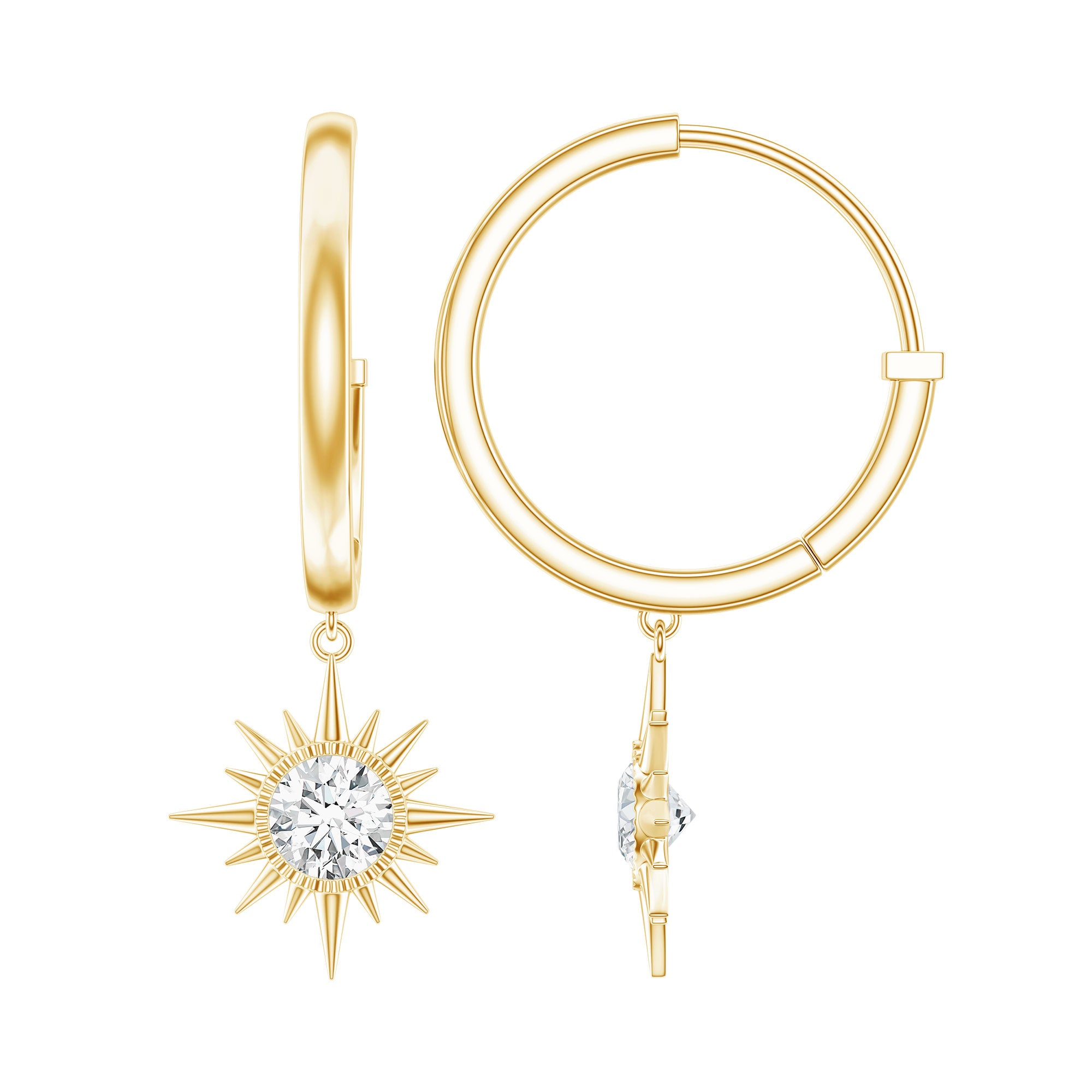 Certified Lab Grown Diamond Sunburst Hoop Earrings Lab - ( EF-VS ) - Rosec Jewels