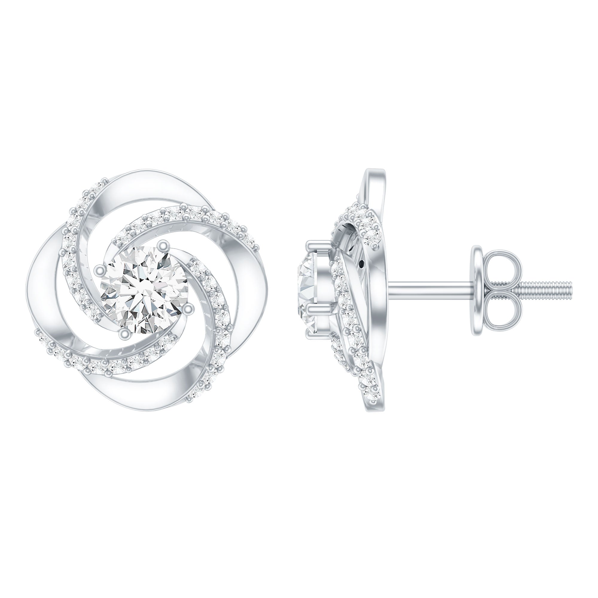 Certified Lab 5 MM Round Diamond Swirl Stud Earrings Lab - ( EF-VS ) - Rosec Jewels