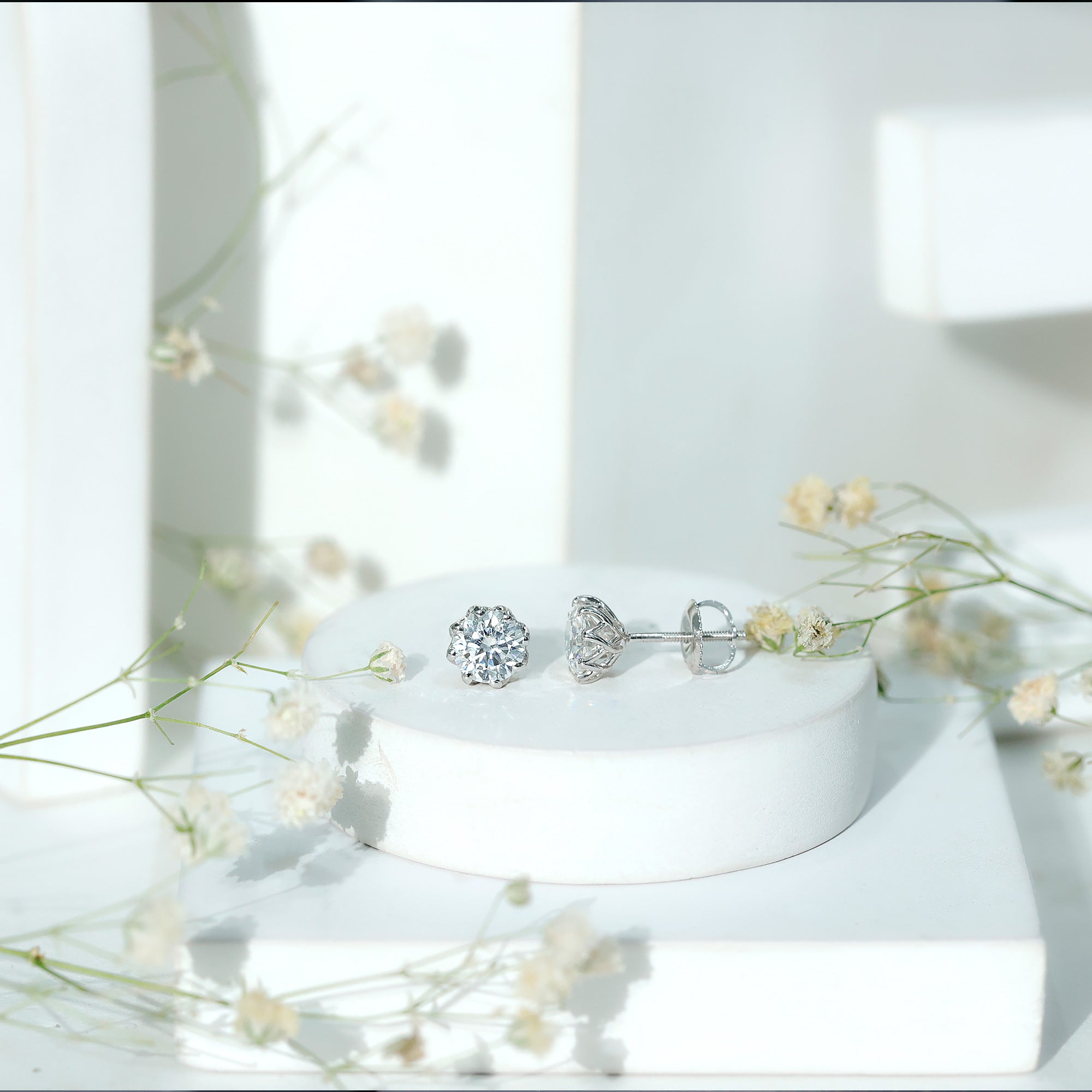 Certified 6 MM Lab Grown Diamond Solitaire Stud Earrings Lab - ( EF-VS ) - Rosec Jewels