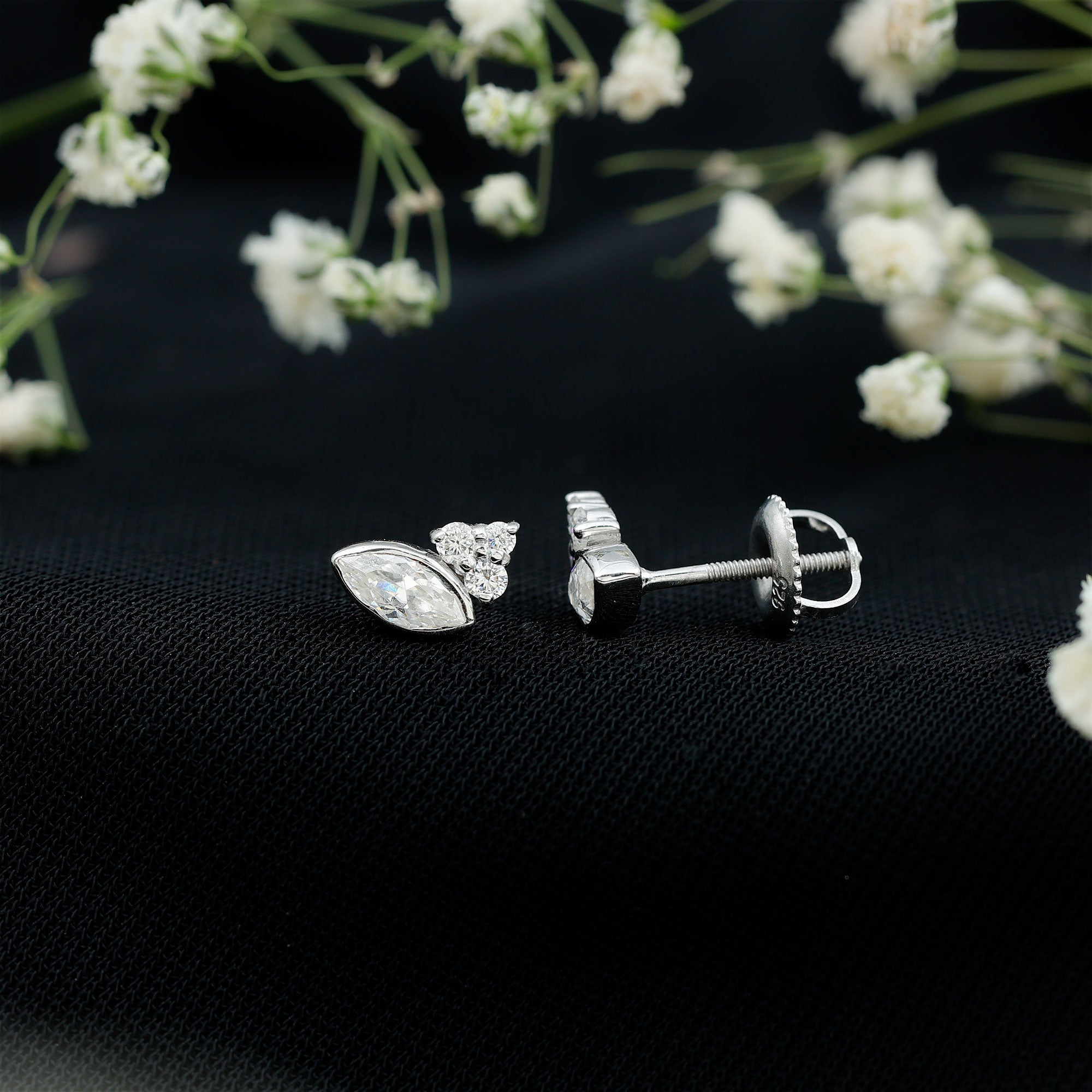 Bezel Set Lab Marquise Diamond Stud Earrings Lab - ( EF-VS ) - Rosec Jewels