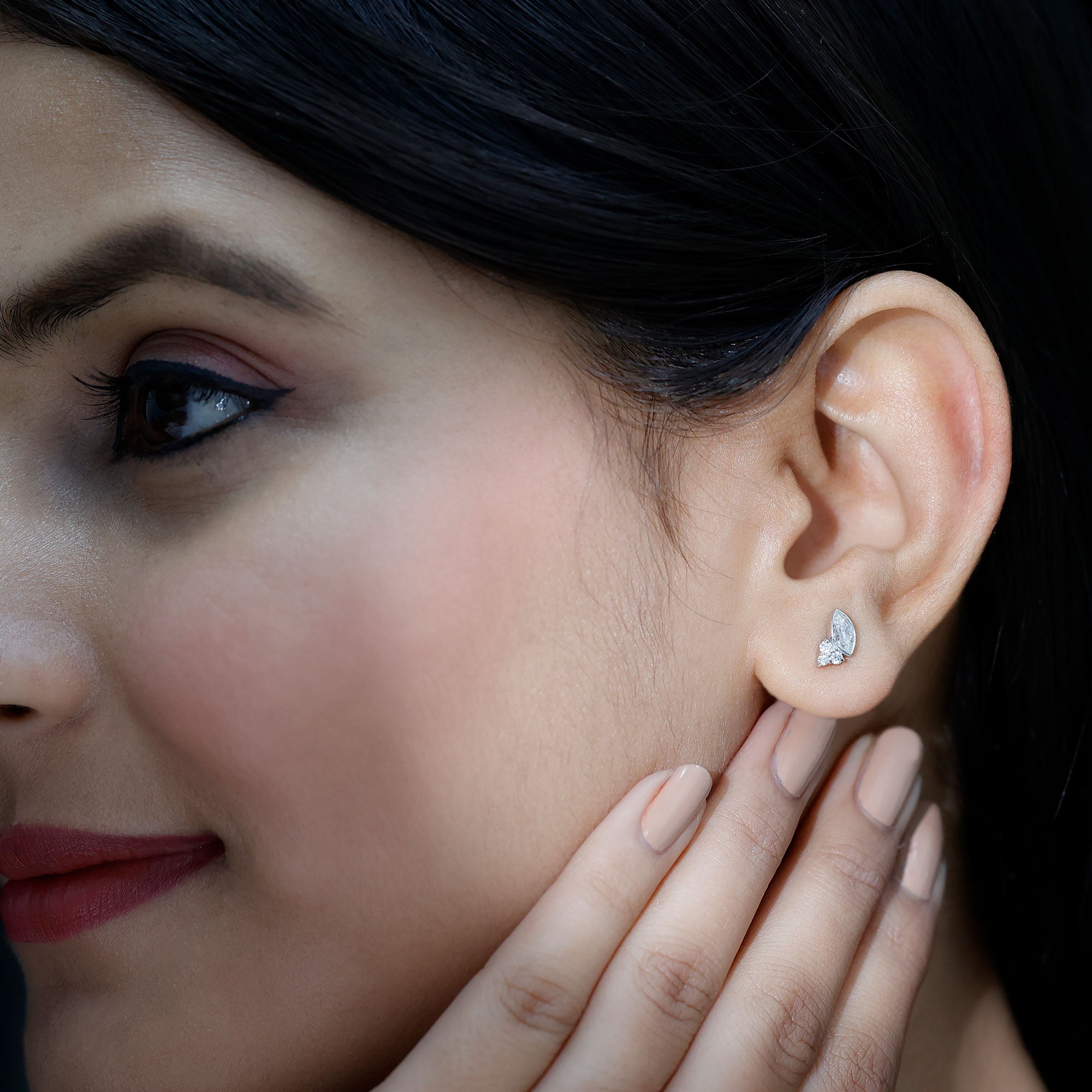 Bezel Set Lab Marquise Diamond Stud Earrings Lab - ( EF-VS ) - Rosec Jewels