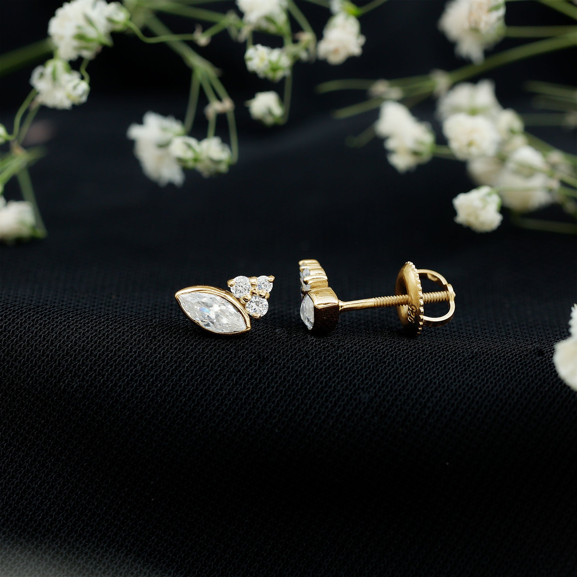 Bezel Set Lab Marquise Diamond Stud Earrings Lab - ( EF-VS ) - Rosec Jewels