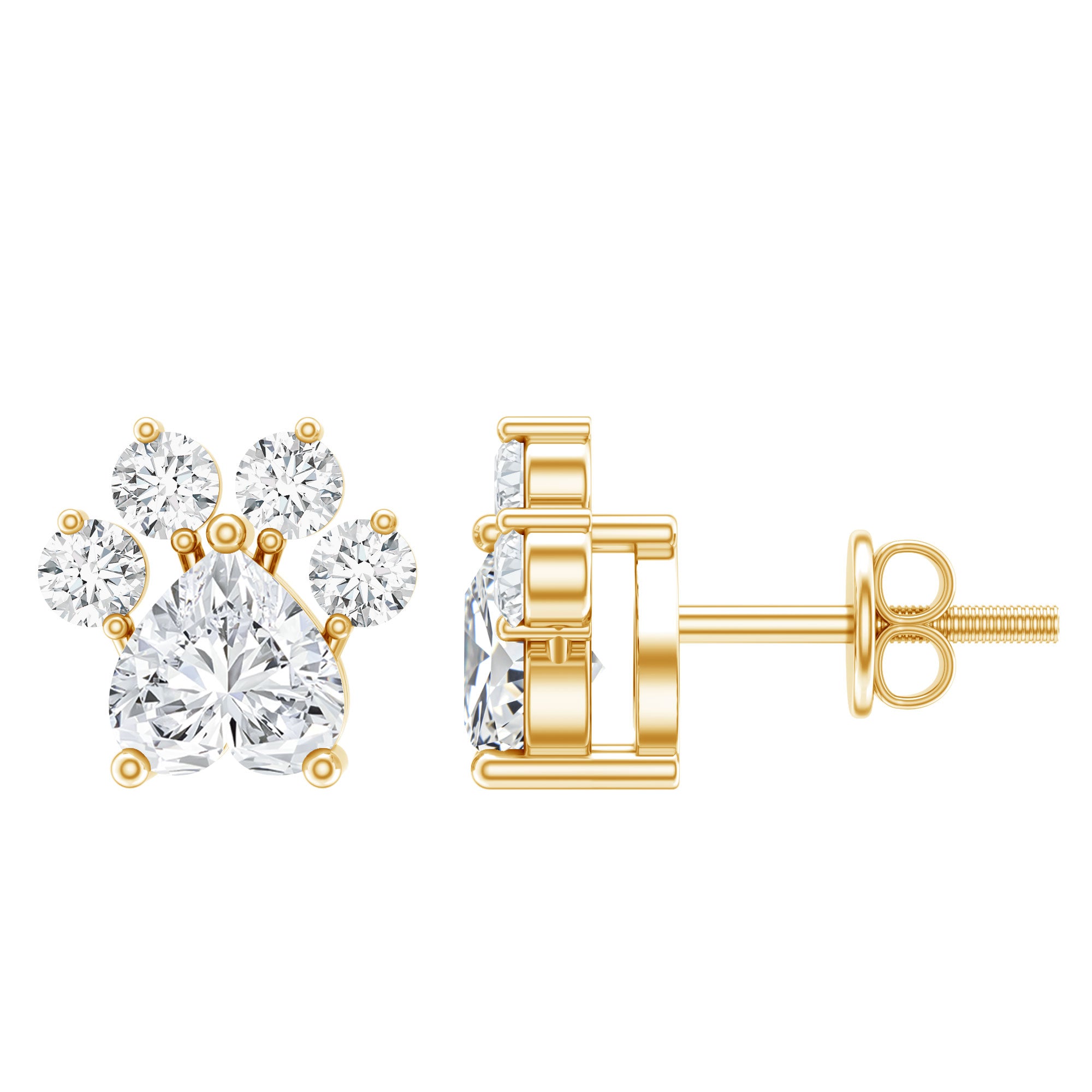 Certified Lab Grown Diamond Dog Paw Stud Earrings Lab - ( EF-VS ) - Rosec Jewels