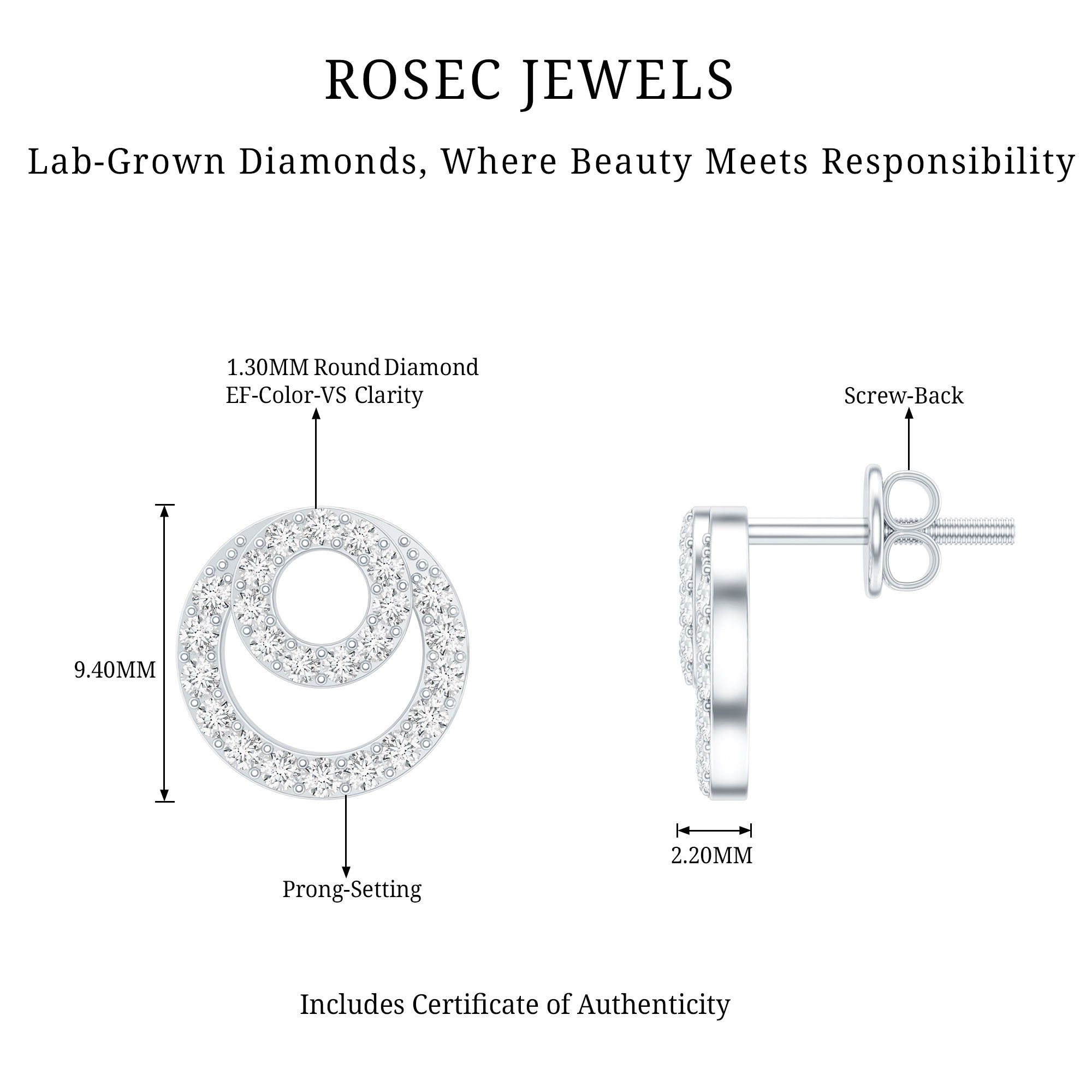 Lab Grown Diamond Double Circle Stud Earrings Lab - ( EF-VS ) - Rosec Jewels
