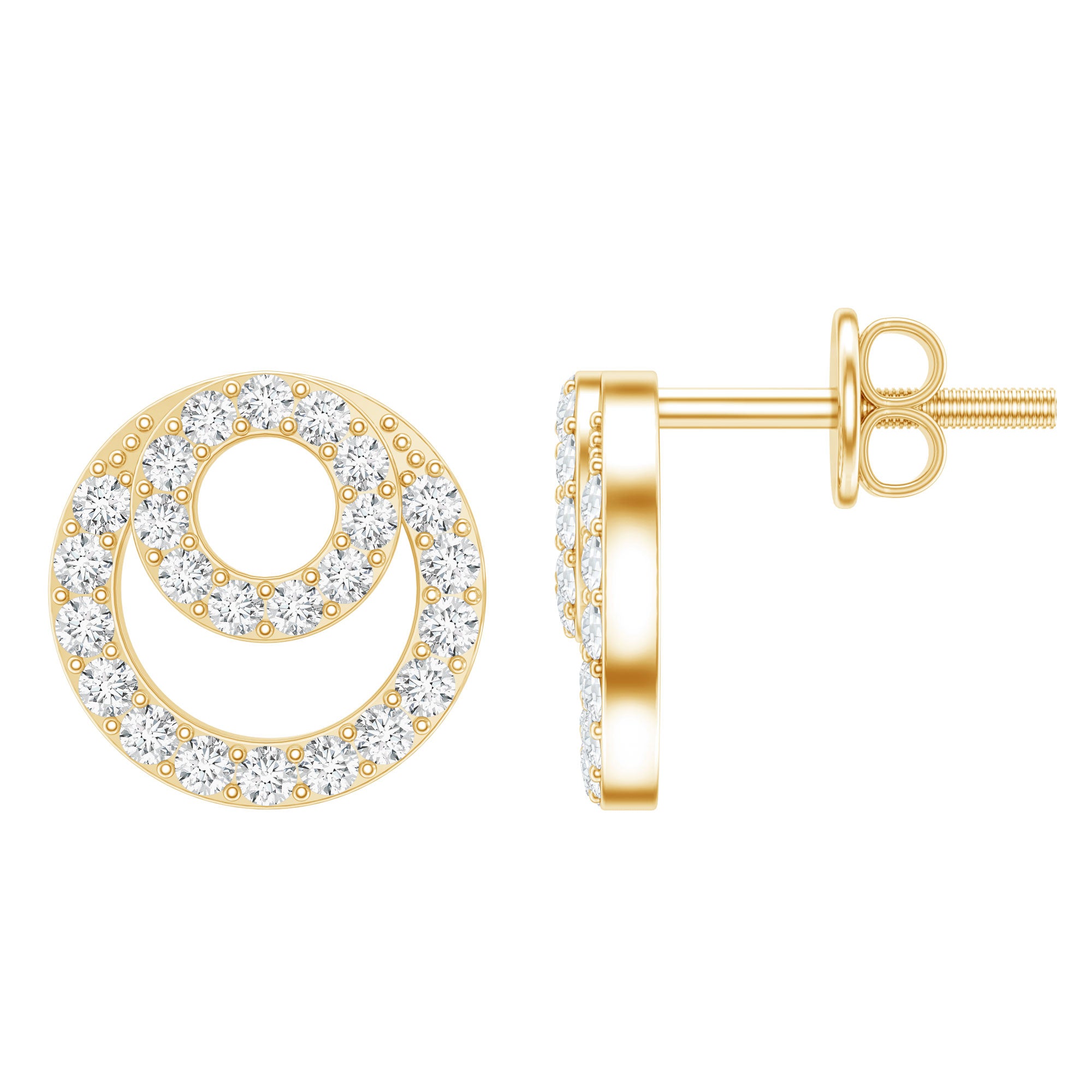 Lab Grown Diamond Double Circle Stud Earrings Lab - ( EF-VS ) - Rosec Jewels