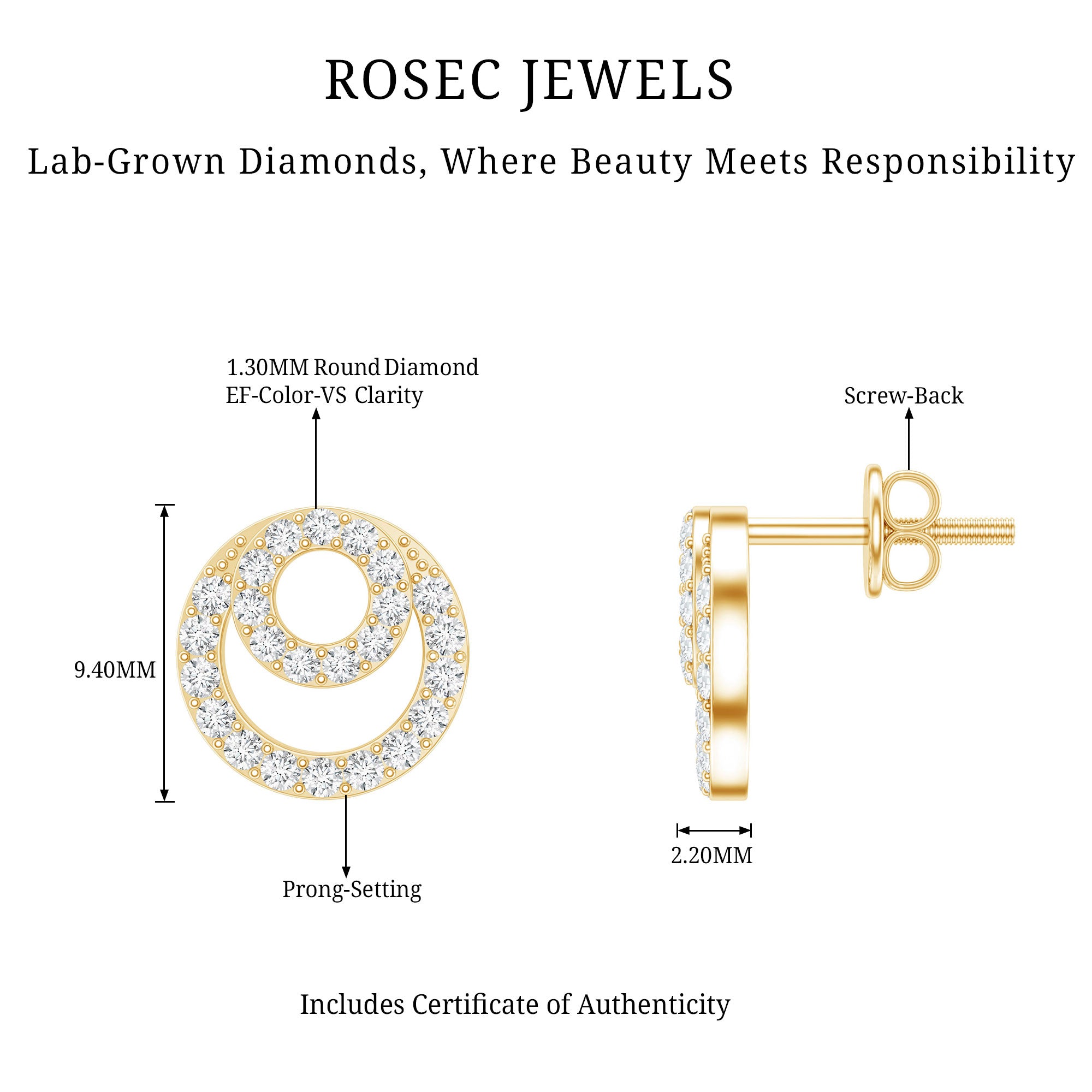 Lab Grown Diamond Double Circle Stud Earrings Lab - ( EF-VS ) - Rosec Jewels