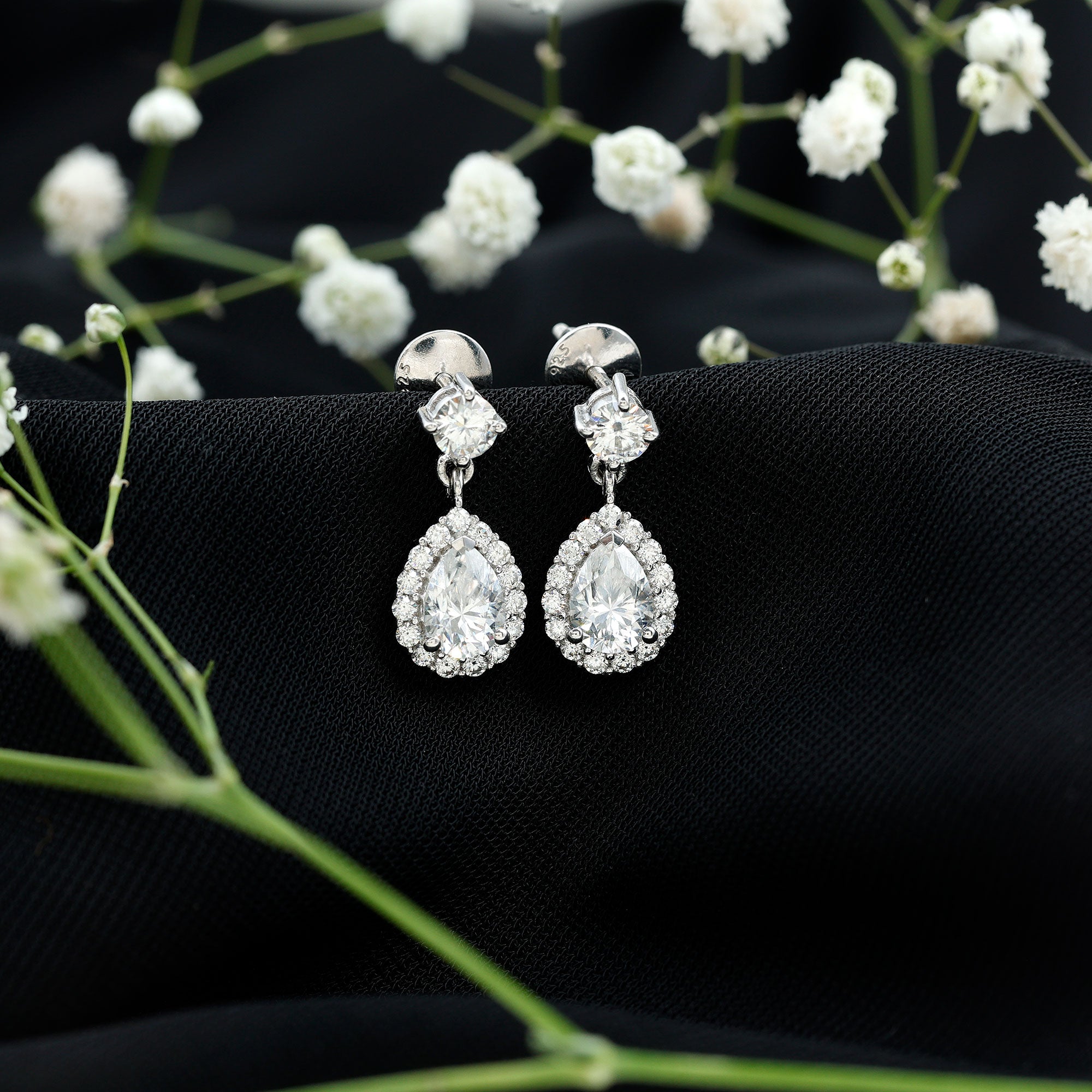 Lab 1.3 Carat Pear Shaped Diamond Bridal Drop Earrings Lab - ( EF-VS ) - Rosec Jewels