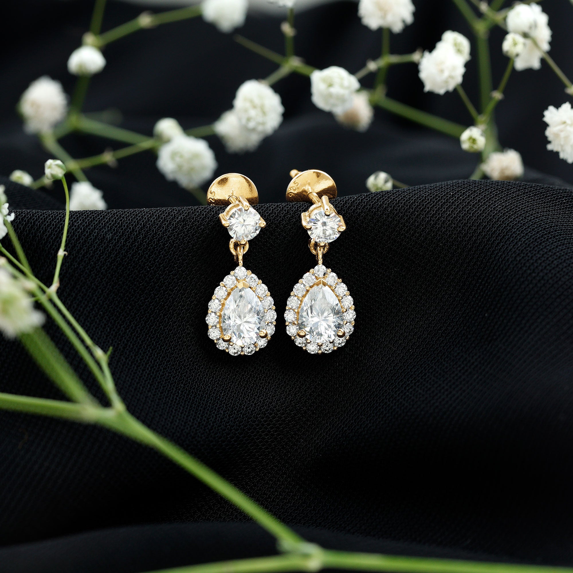 Lab 1.3 Carat Pear Shaped Diamond Bridal Drop Earrings Lab - ( EF-VS ) - Rosec Jewels