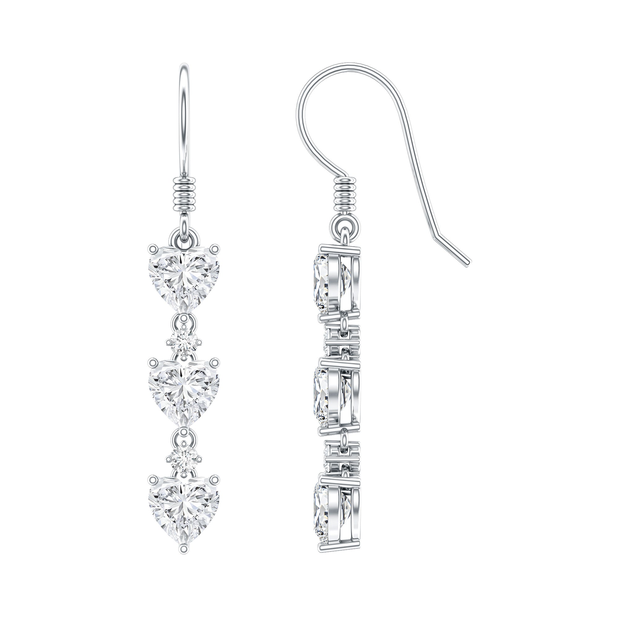 Certified Lab Heart Shaped Diamond Fish Hook Dangle Earrings Lab - ( EF-VS ) - Rosec Jewels