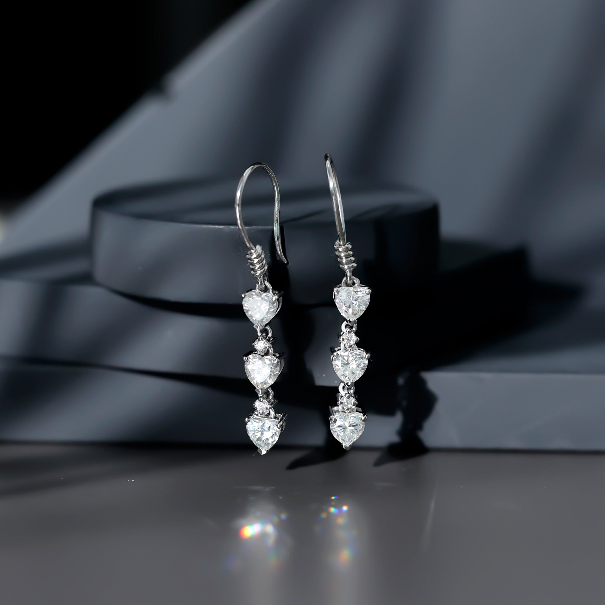 Certified Lab Heart Shaped Diamond Fish Hook Dangle Earrings Lab - ( EF-VS ) - Rosec Jewels