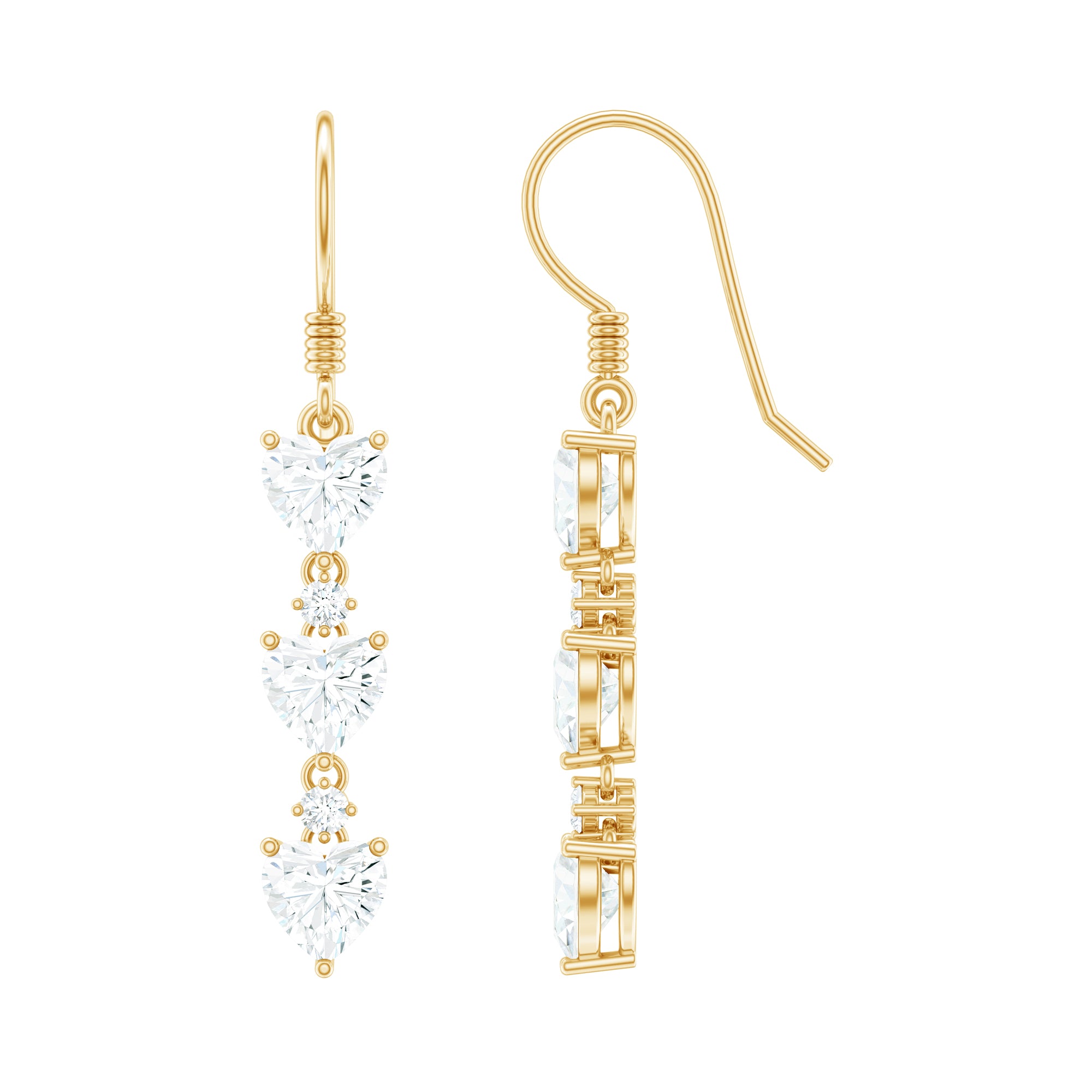 Certified Lab Heart Shaped Diamond Fish Hook Dangle Earrings Lab - ( EF-VS ) - Rosec Jewels
