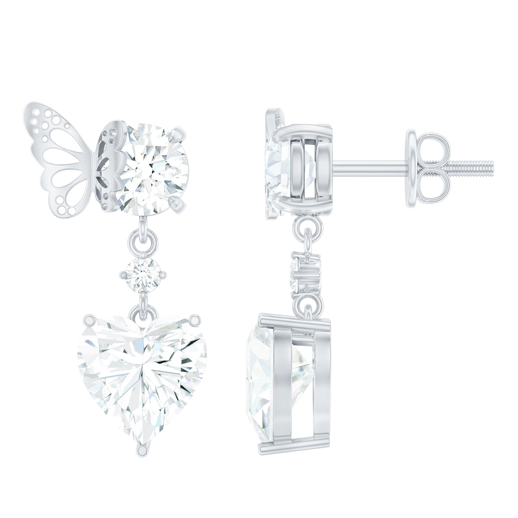 Heart Shaped Lab Grown Diamond Butterfly Drop Earrings