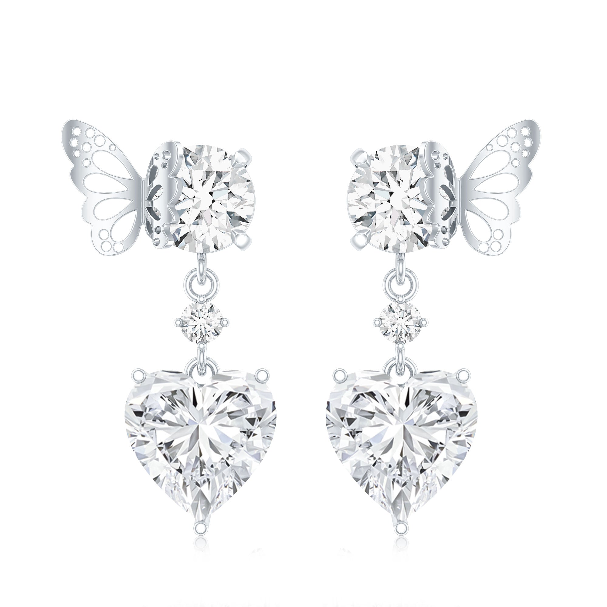 Heart Shaped Lab Grown Diamond Butterfly Drop Earrings Lab - ( EF-VS ) - Rosec Jewels