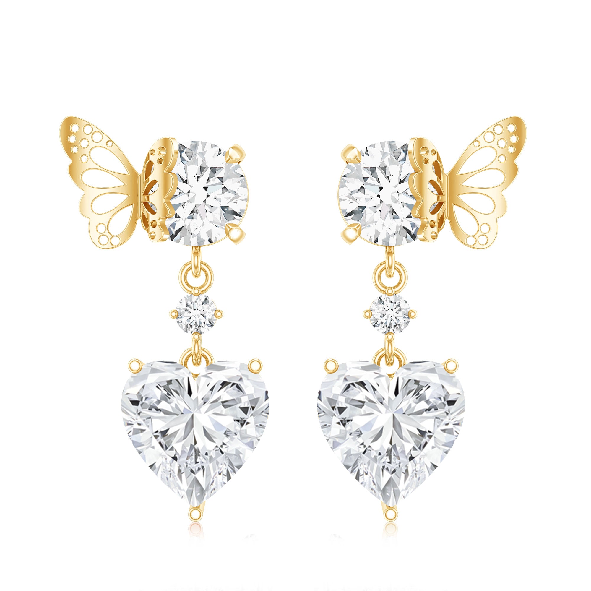 Heart Shaped Lab Grown Diamond Butterfly Drop Earrings Lab - ( EF-VS ) - Rosec Jewels