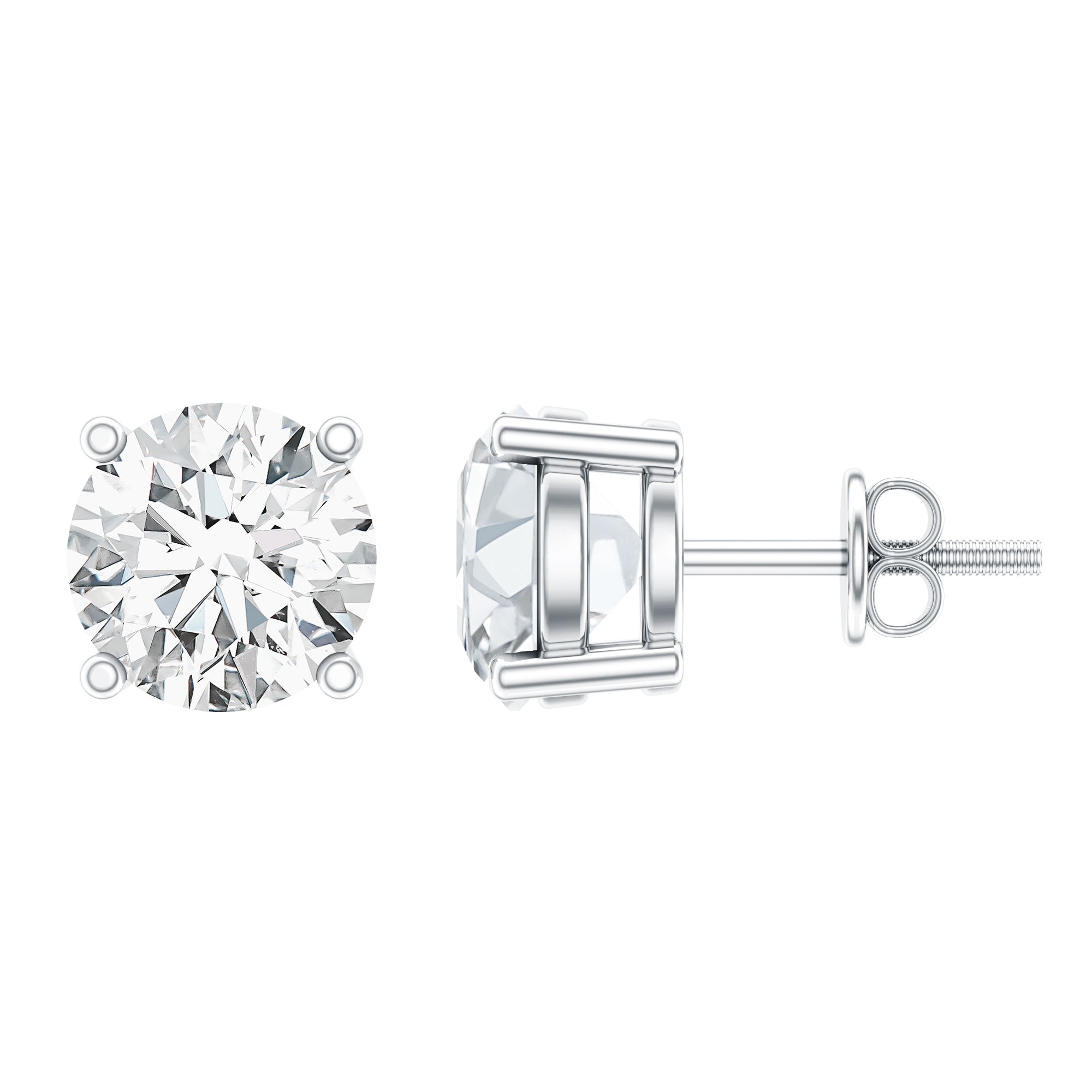 IGI Certified 2 Carat Round Lab Grown Diamond Stud Earrings with Screw Backs Lab - ( E-VS1 ) - Rosec Jewels
