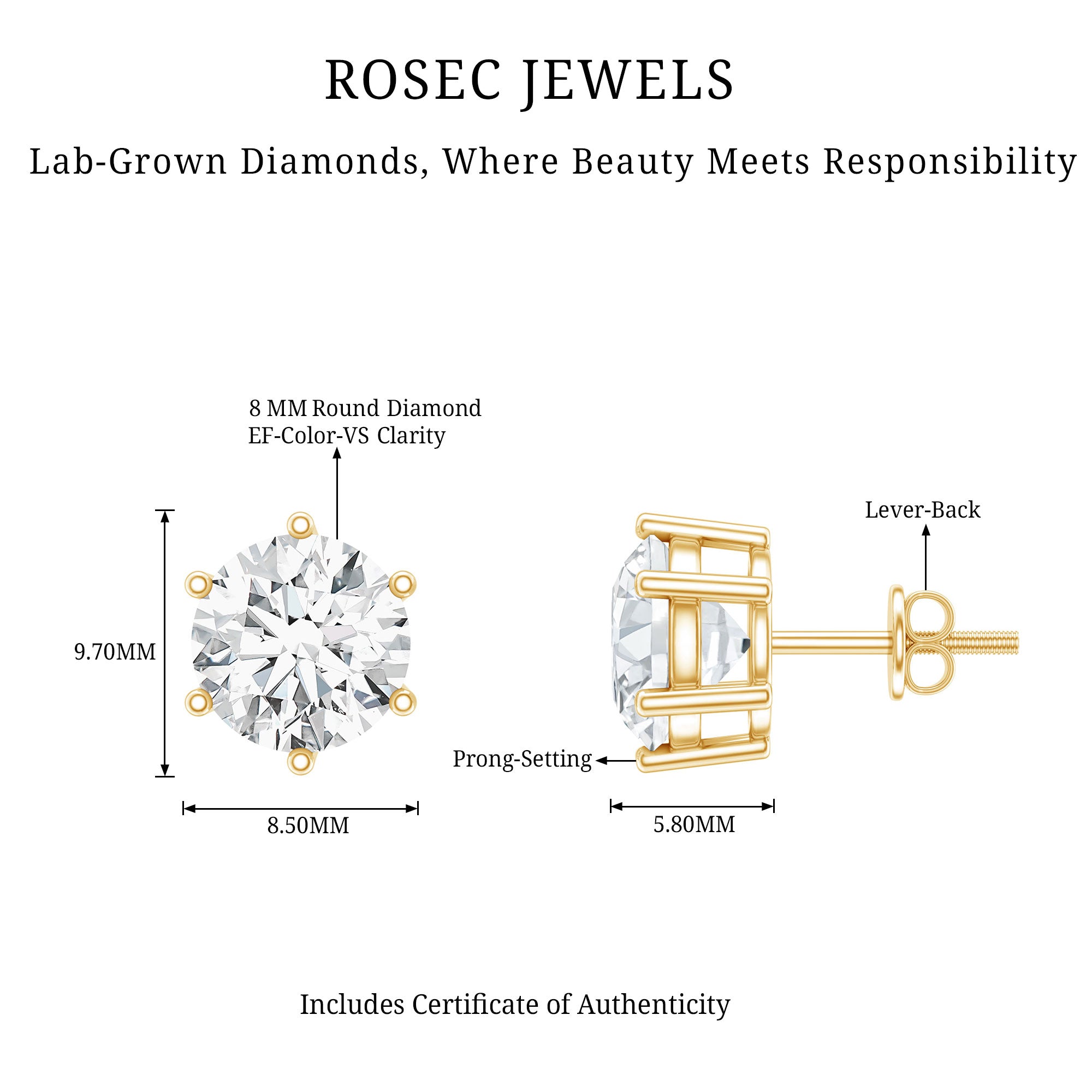 IGI Certified 4 Carat Lab Grown Diamond Solitaire Studs Lab - ( E-VS1 ) - Rosec Jewels