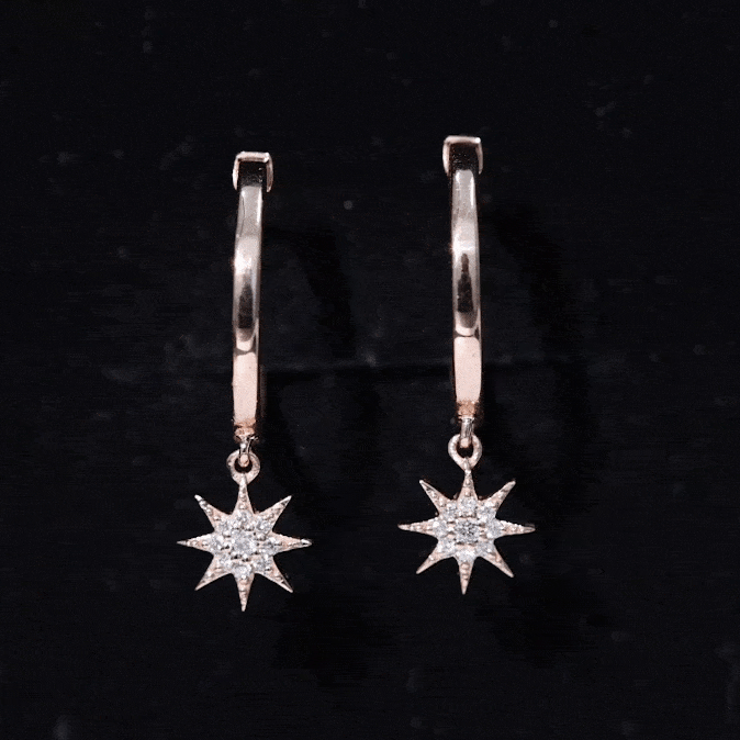 Diamond Star Drop Hoop Earrings Natural - ( HI-SI ) - Rosec Jewels