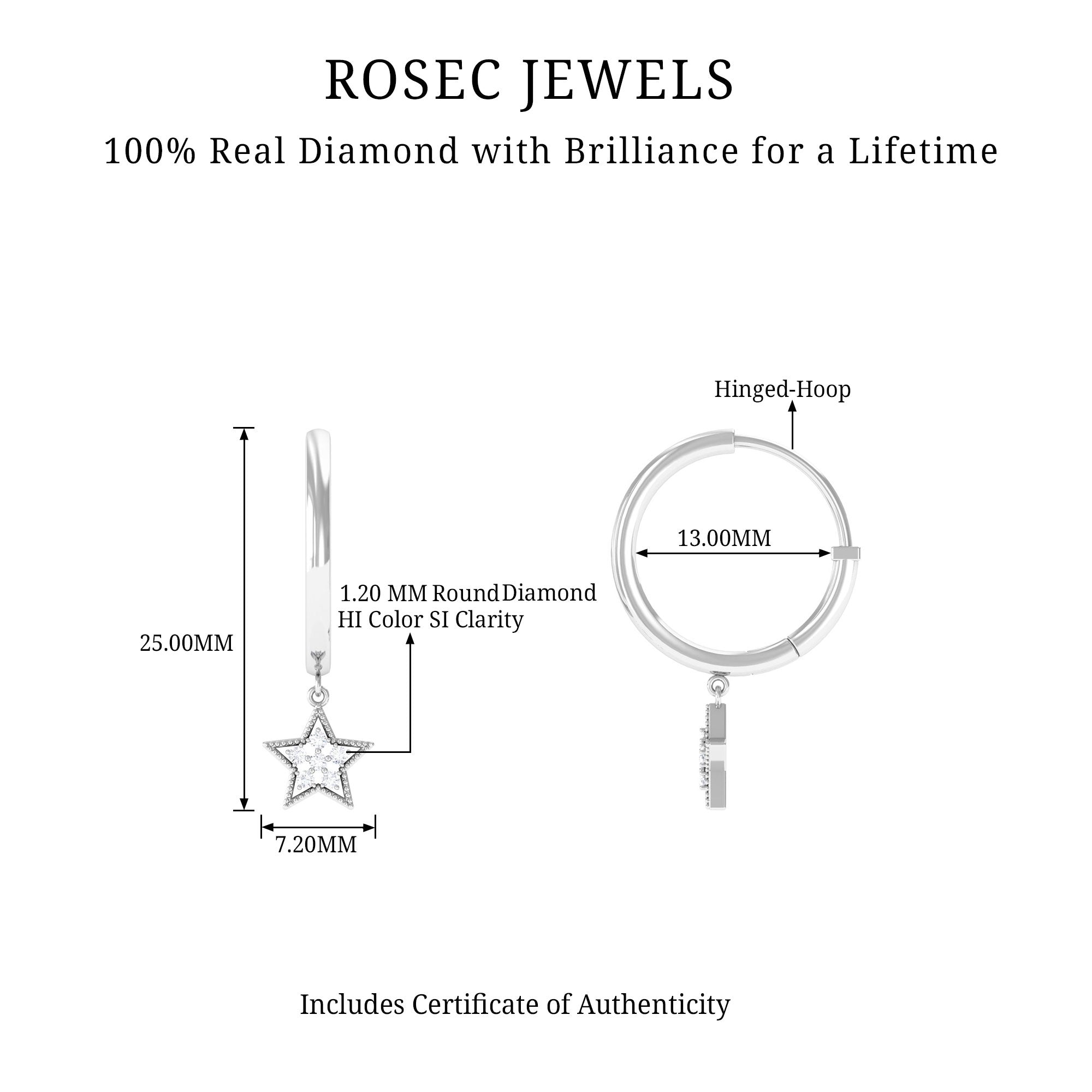 Rosec Jewels-Diamond Celestial Hoop Drop Earrings with Milgrain Details