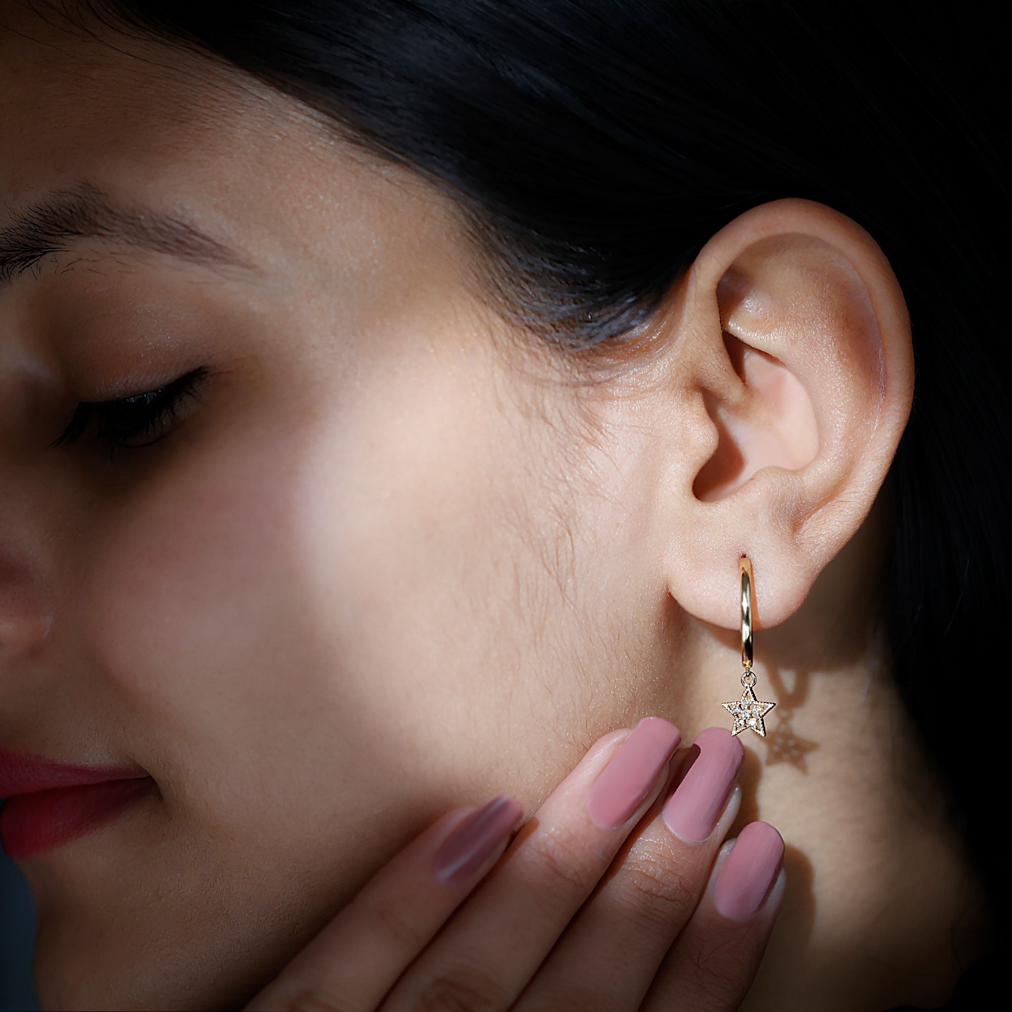 Rosec Jewels-Diamond Celestial Hoop Drop Earrings with Milgrain Details