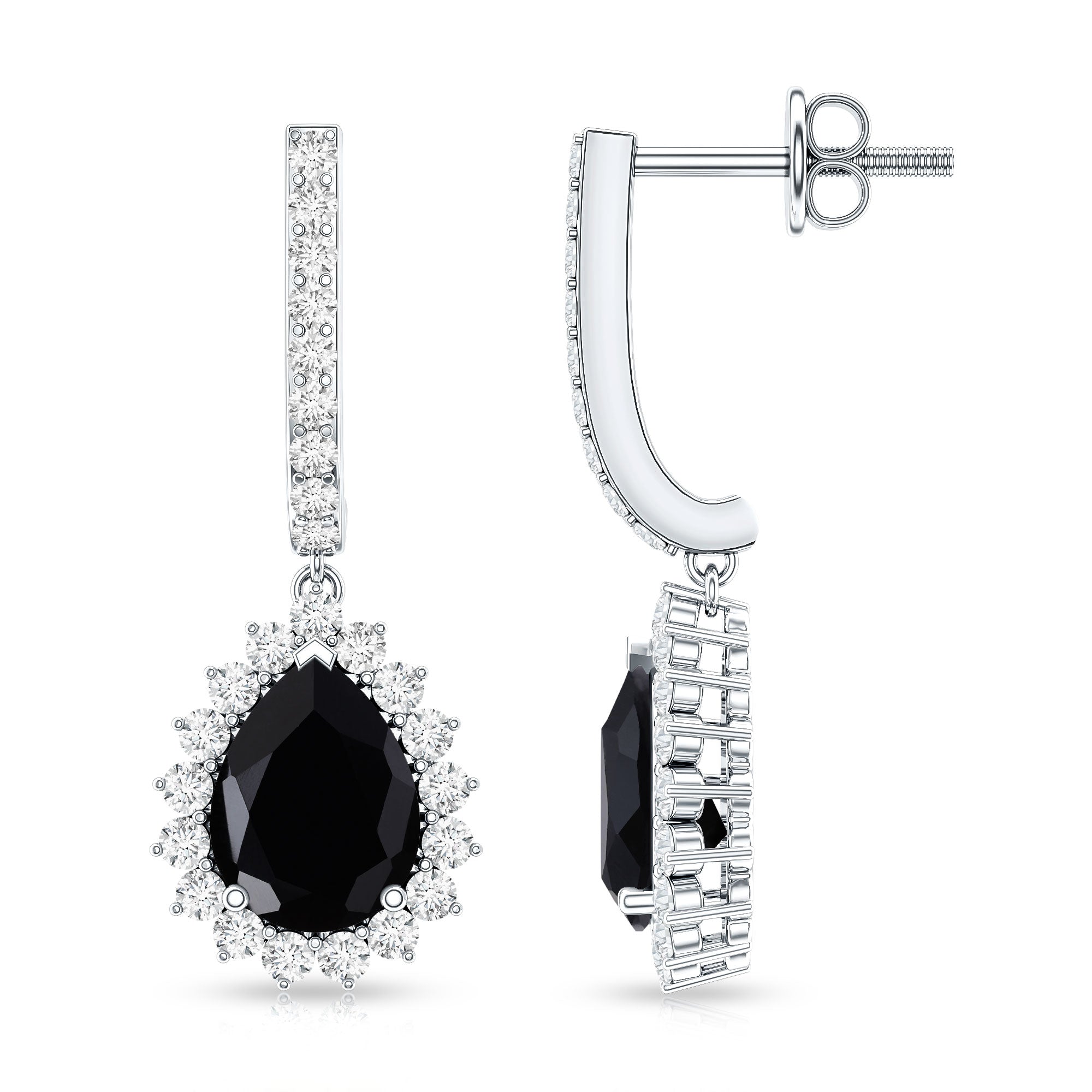 Natural 6X8mm Black Spinel Teardrop Earrings with Moissanite Halo AAA - Rosec Jewels