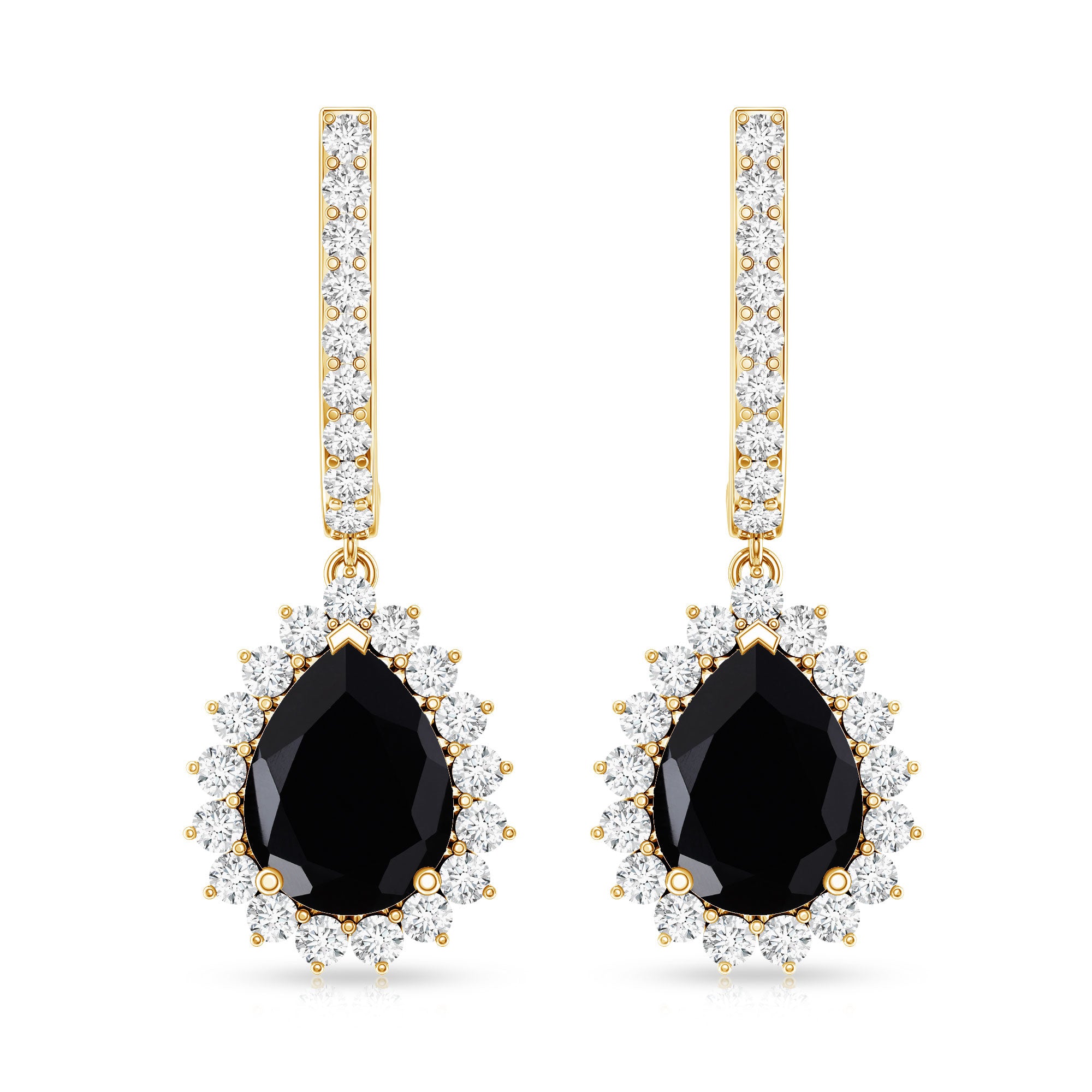Natural 6X8mm Black Spinel Teardrop Earrings with Moissanite Halo AAA - Rosec Jewels