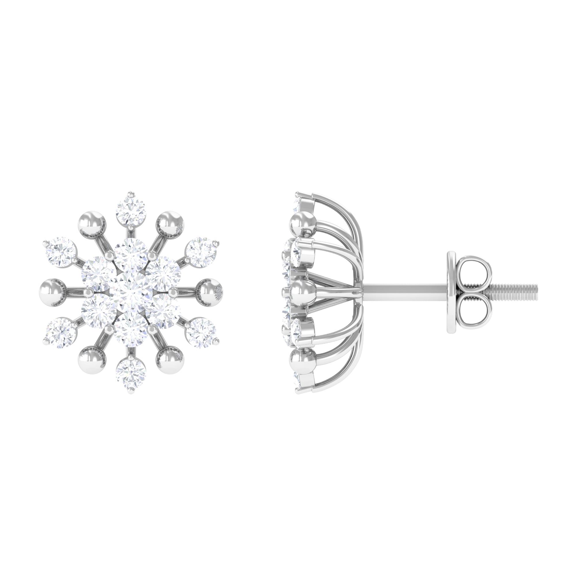 Diamond Cluster Stud Earrings Natural - ( HI-SI ) - Rosec Jewels