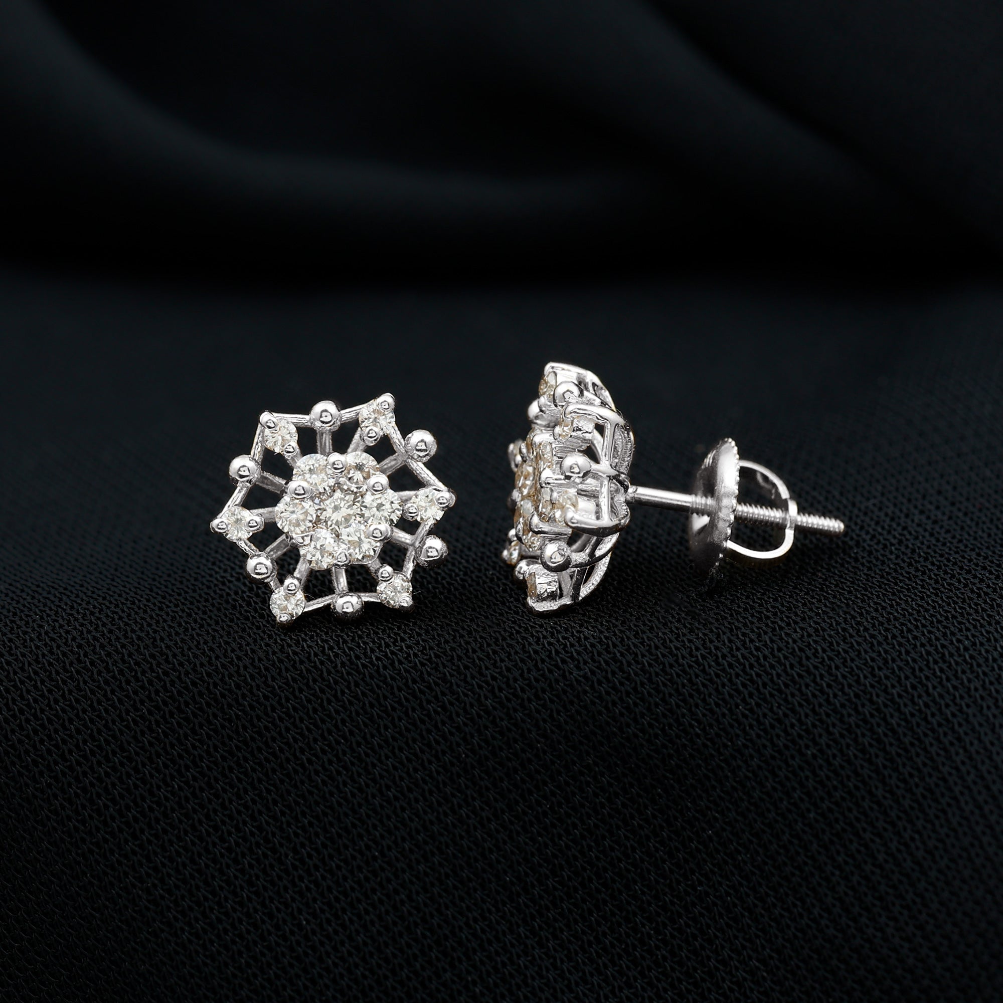Diamond Cluster Stud Earrings Natural - ( HI-SI ) - Rosec Jewels