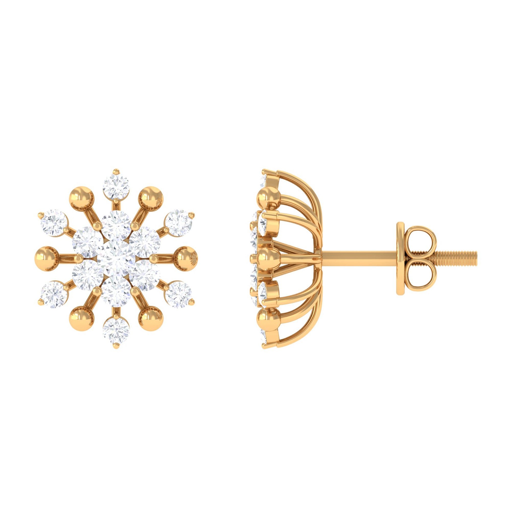 Diamond Cluster Stud Earrings Natural - ( HI-SI ) - Rosec Jewels