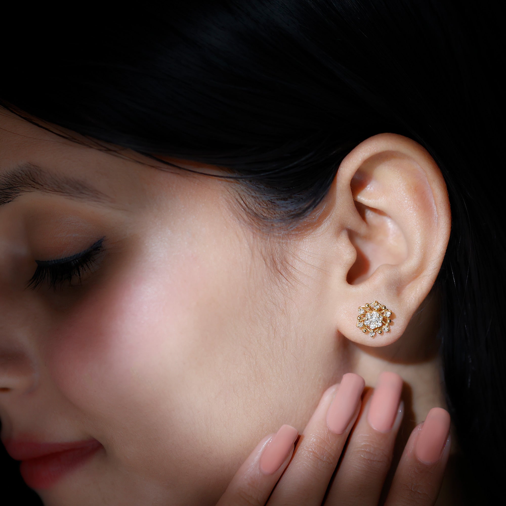 Diamond Cluster Stud Earrings Natural - ( HI-SI ) - Rosec Jewels