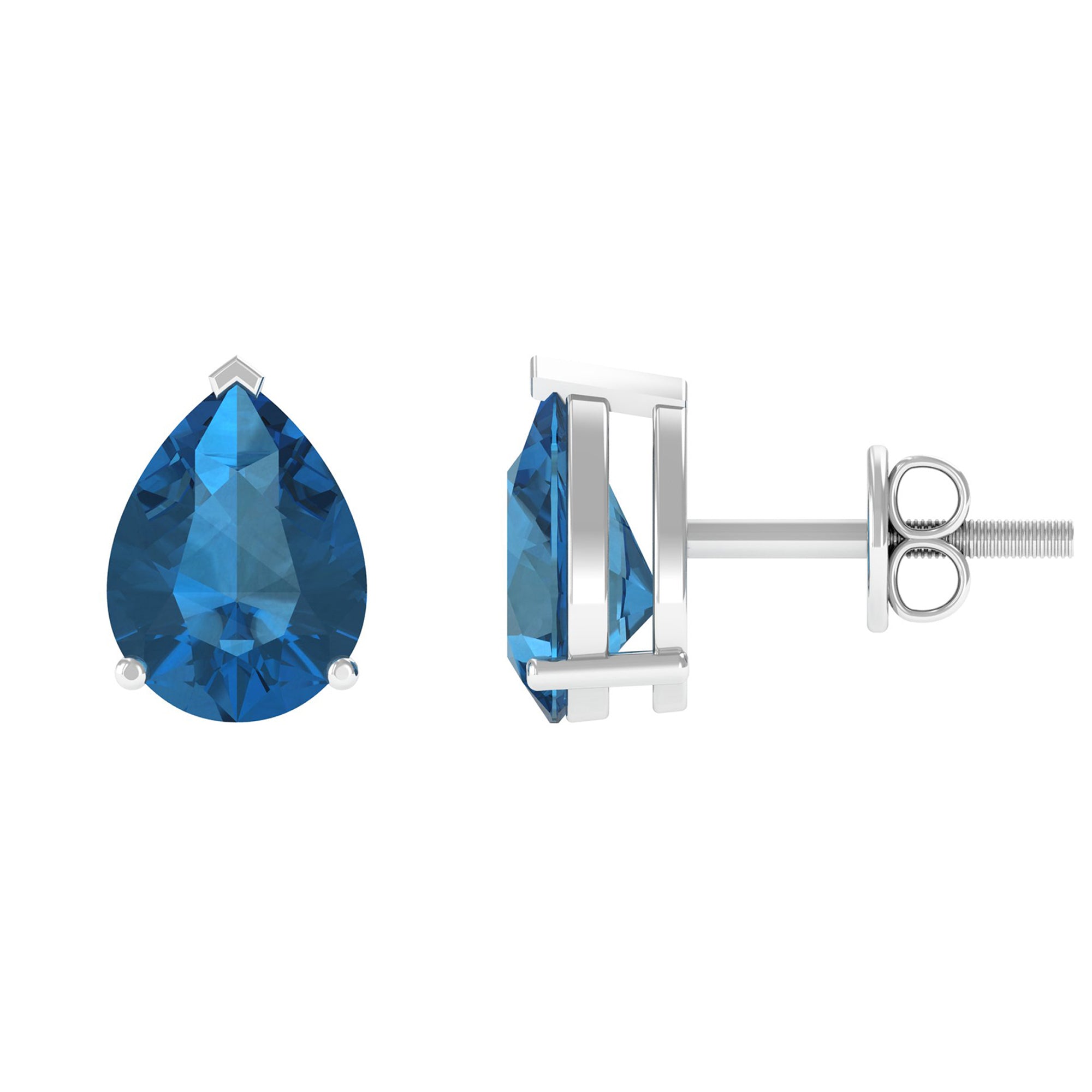2.50 CT Solitaire Stud Earrings with Pear Shaped London Blue Topaz