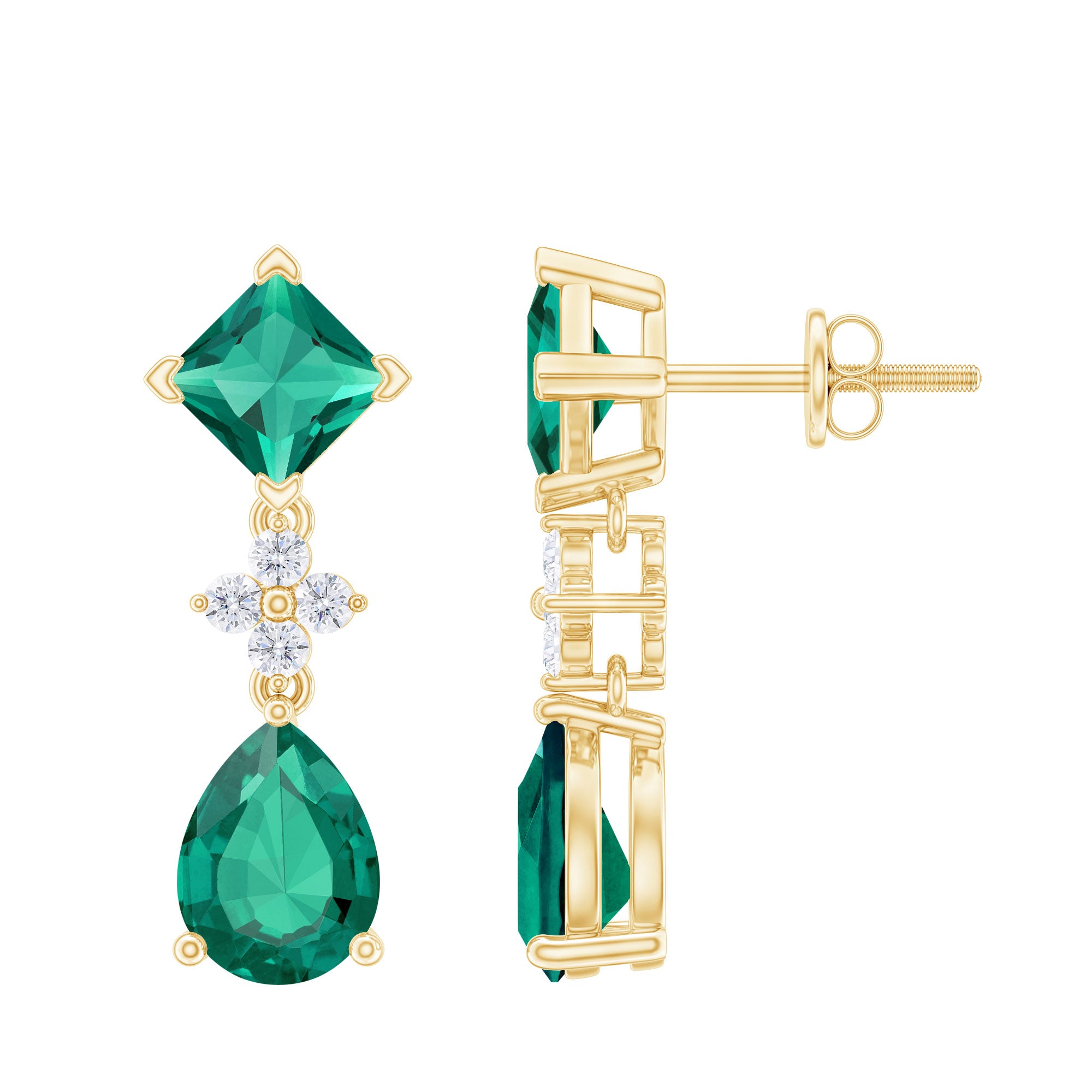 2 Carat Lab Created Emerald and Diamond Bridal Dangle Earrings AAAA - Rosec Jewels