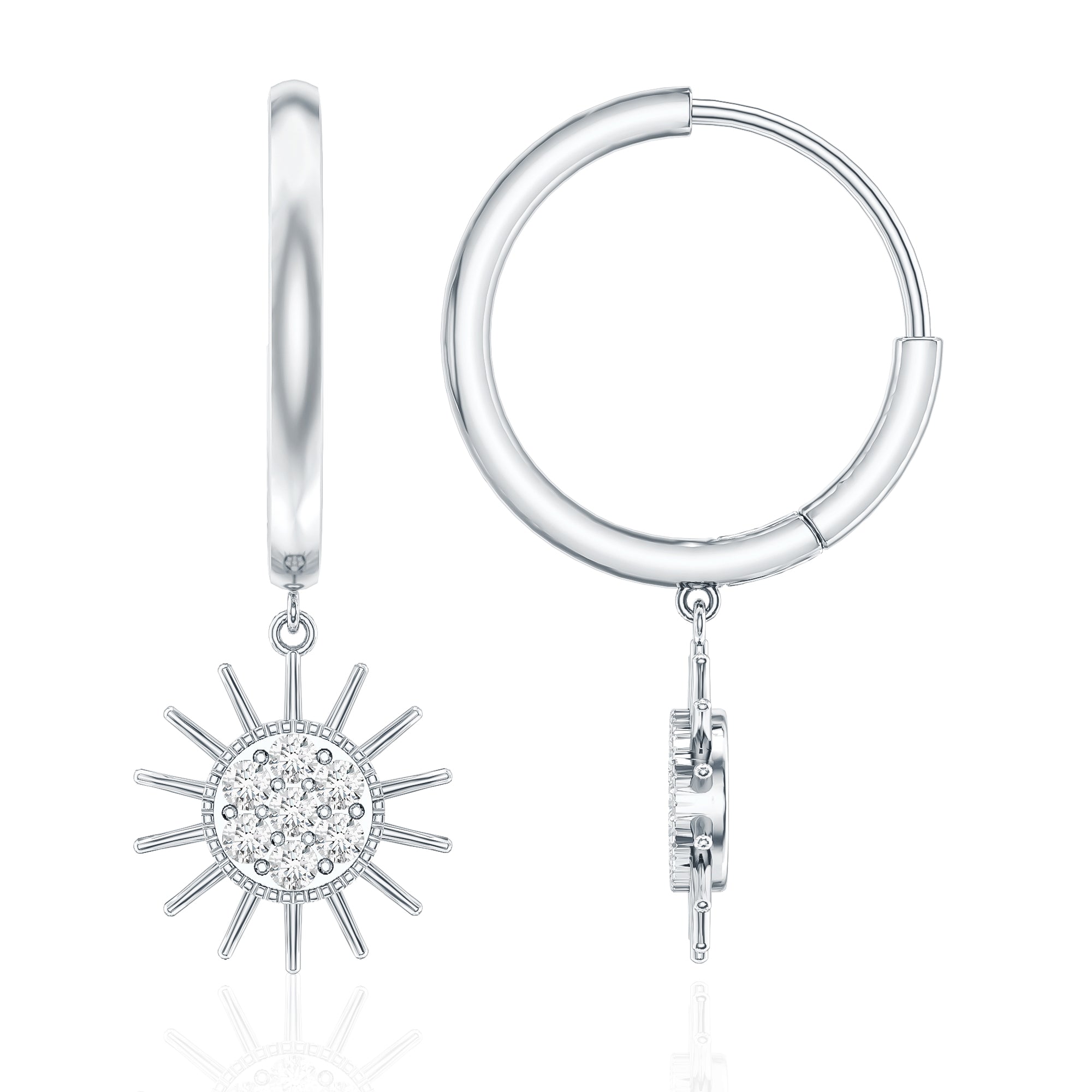 Certified Diamond Sunburst Hoop Earrings Natural - ( HI-SI ) - Rosec Jewels