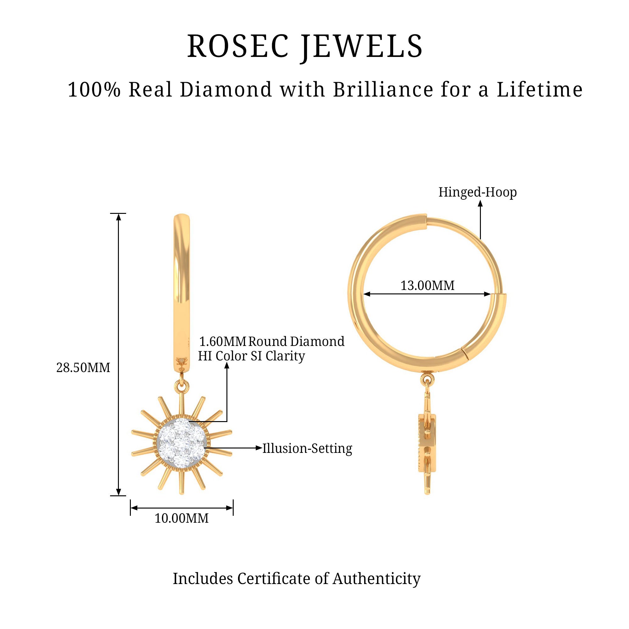 Rosec Jewels-1/2 CT Sunburst Dangle Earrings with Diamond Cluster