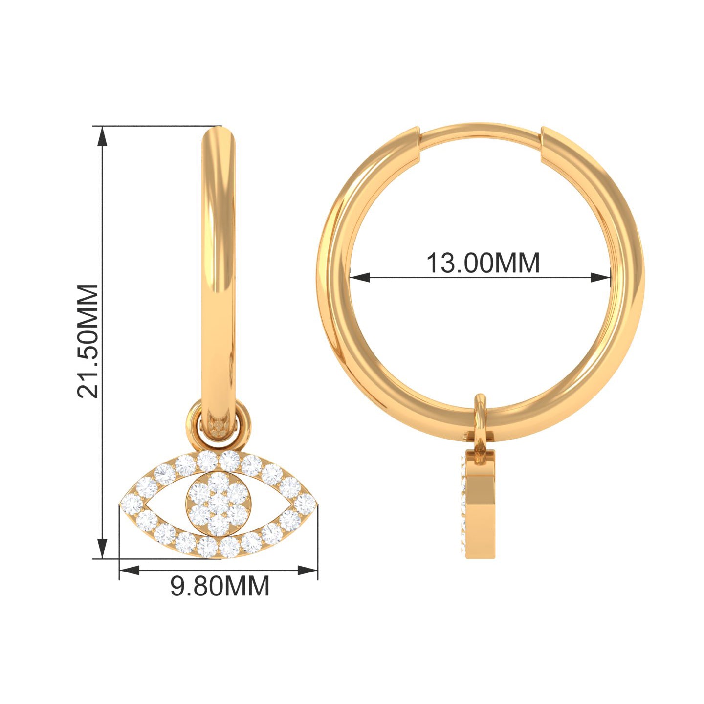 Rosec Jewels-1/4 CT Diamond Evil Eye Drop Hoop Earrings