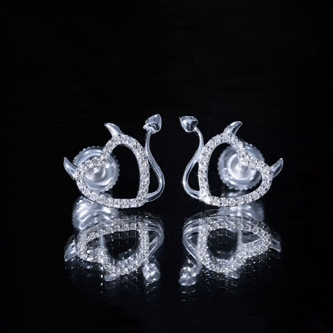 Round Diamond Devil Heart Earrings Natural - ( HI-SI ) - Rosec Jewels