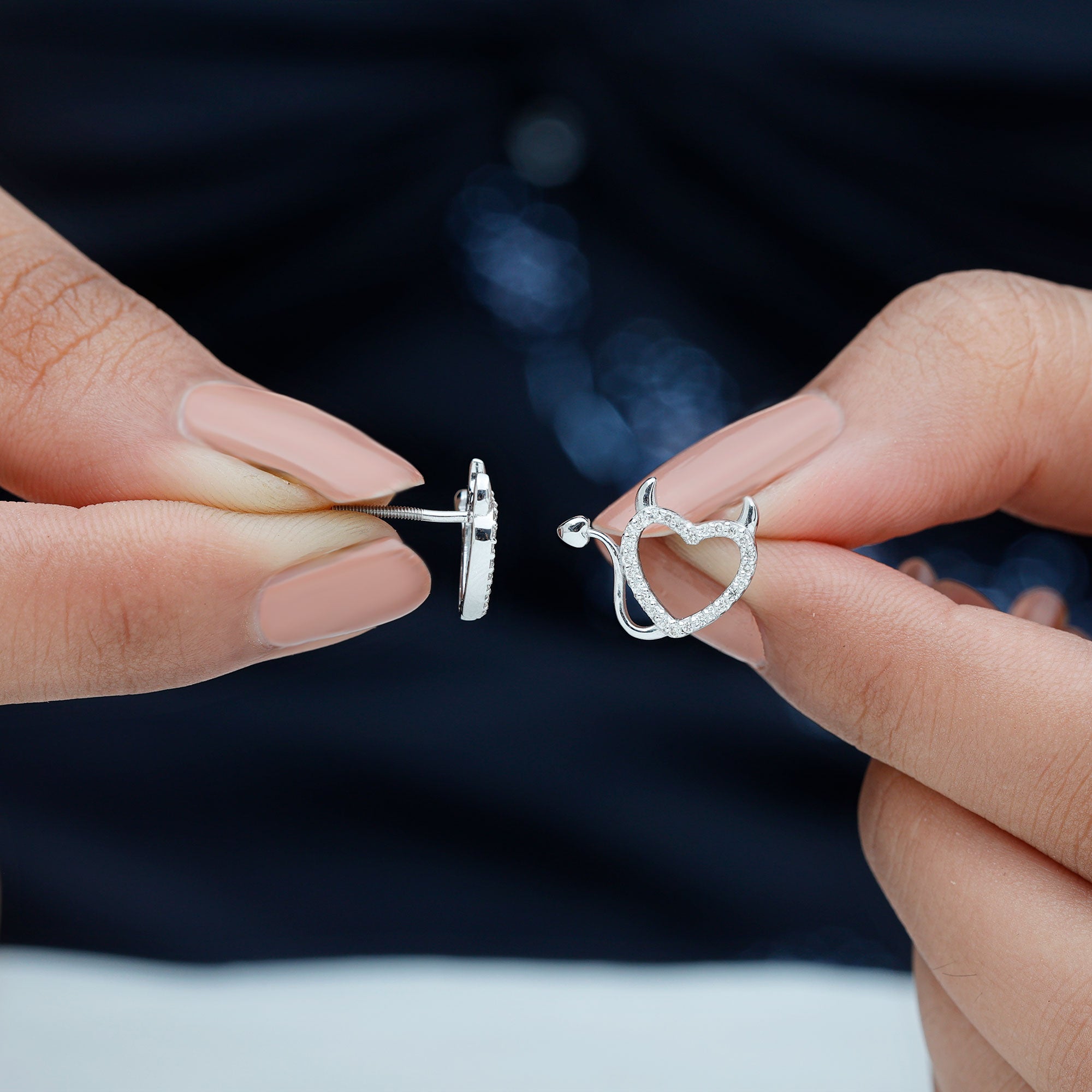 Round Diamond Devil Heart Earrings Natural - ( HI-SI ) - Rosec Jewels